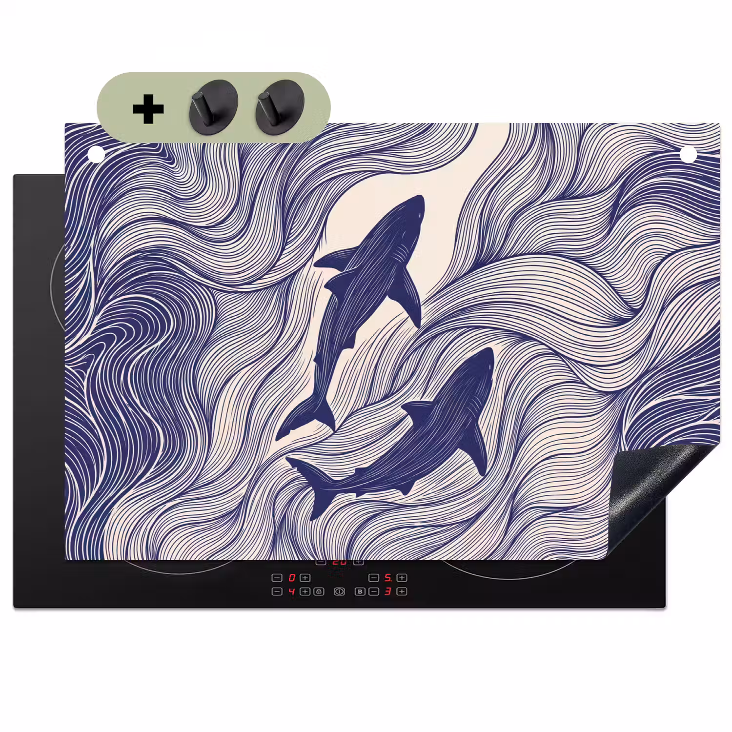 Vis - Oceaan - Lijntekening - Blauw - Dieren Inductie beschemer met haakjes klein -3d