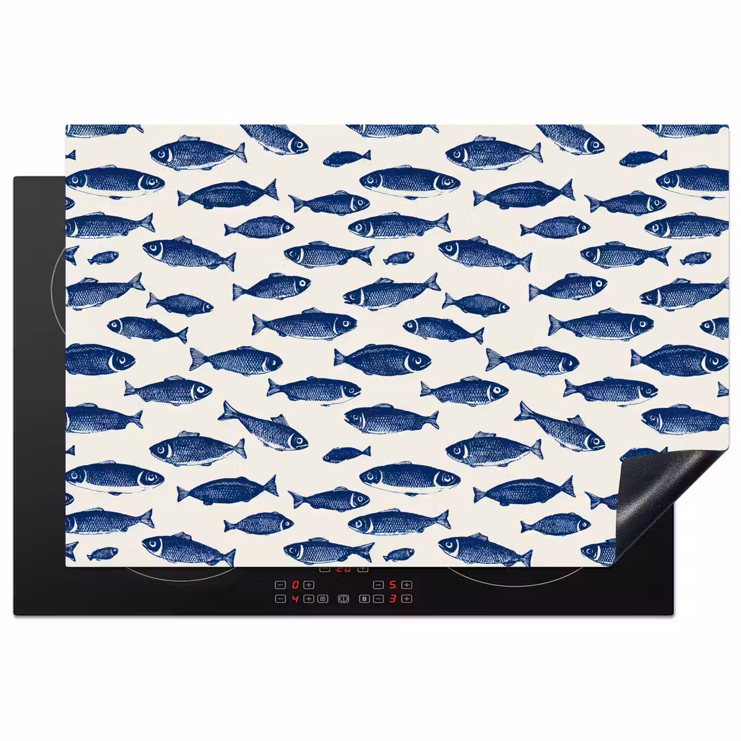 Vissen - Patroon - Blauw - Wit Inductie beschermer vinyl 3mm klein 276 -3d