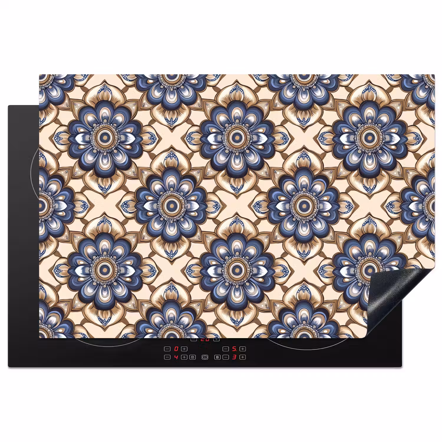 Floraal - Ornament - Blauw Inductie beschermer vinyl 3mm klein 276 -3d