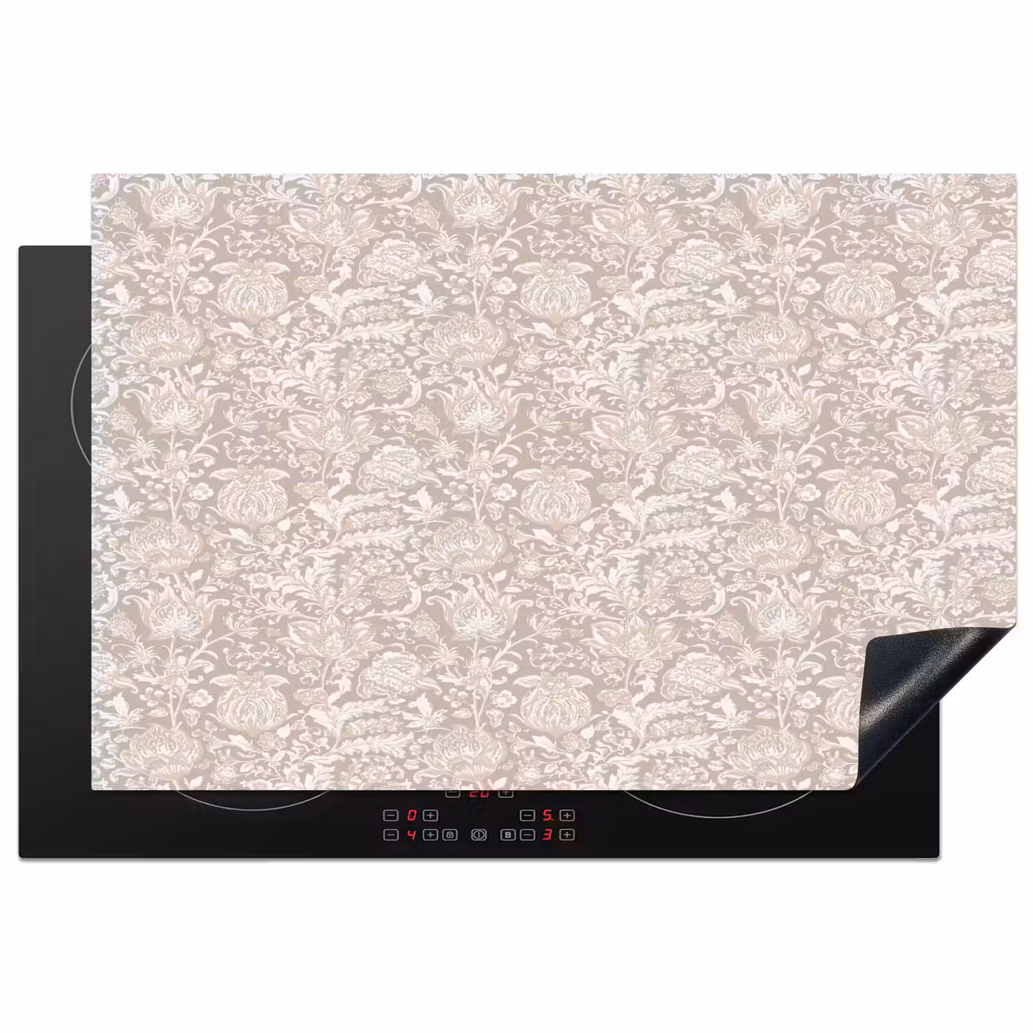 Bloemenprint - Grijs - Crème Inductie beschermer vinyl 3mm klein 276 -3d