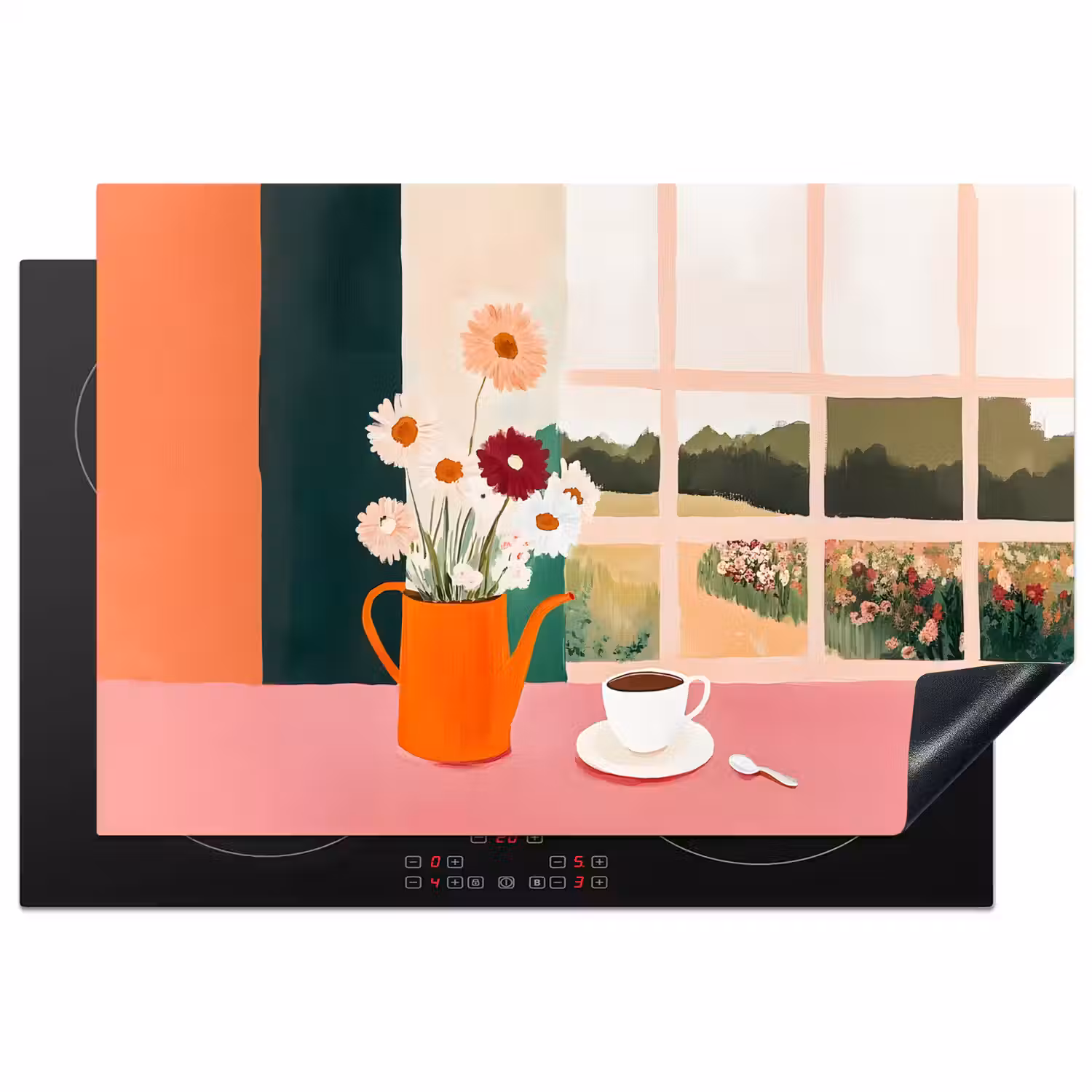 Bloemen - Koffie - Raam Inductie beschermer vinyl 3mm klein -3d