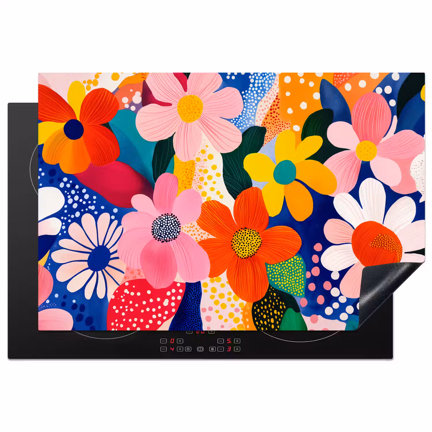 Bloemen - Kleurrijk - Stippen Inductie beschermer vinyl 3mm klein -3d