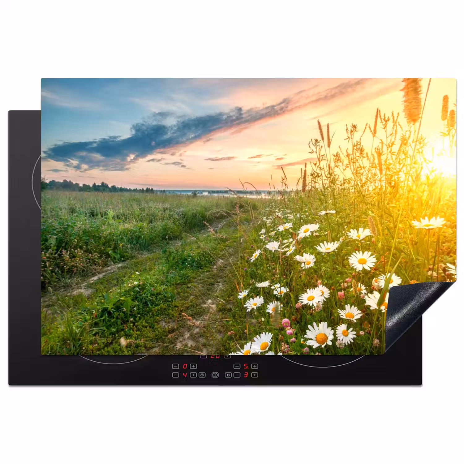 Bloemen - Madelief - Natuur - Zon - Horizon Inductie beschermer vinyl 3mm klein -3d