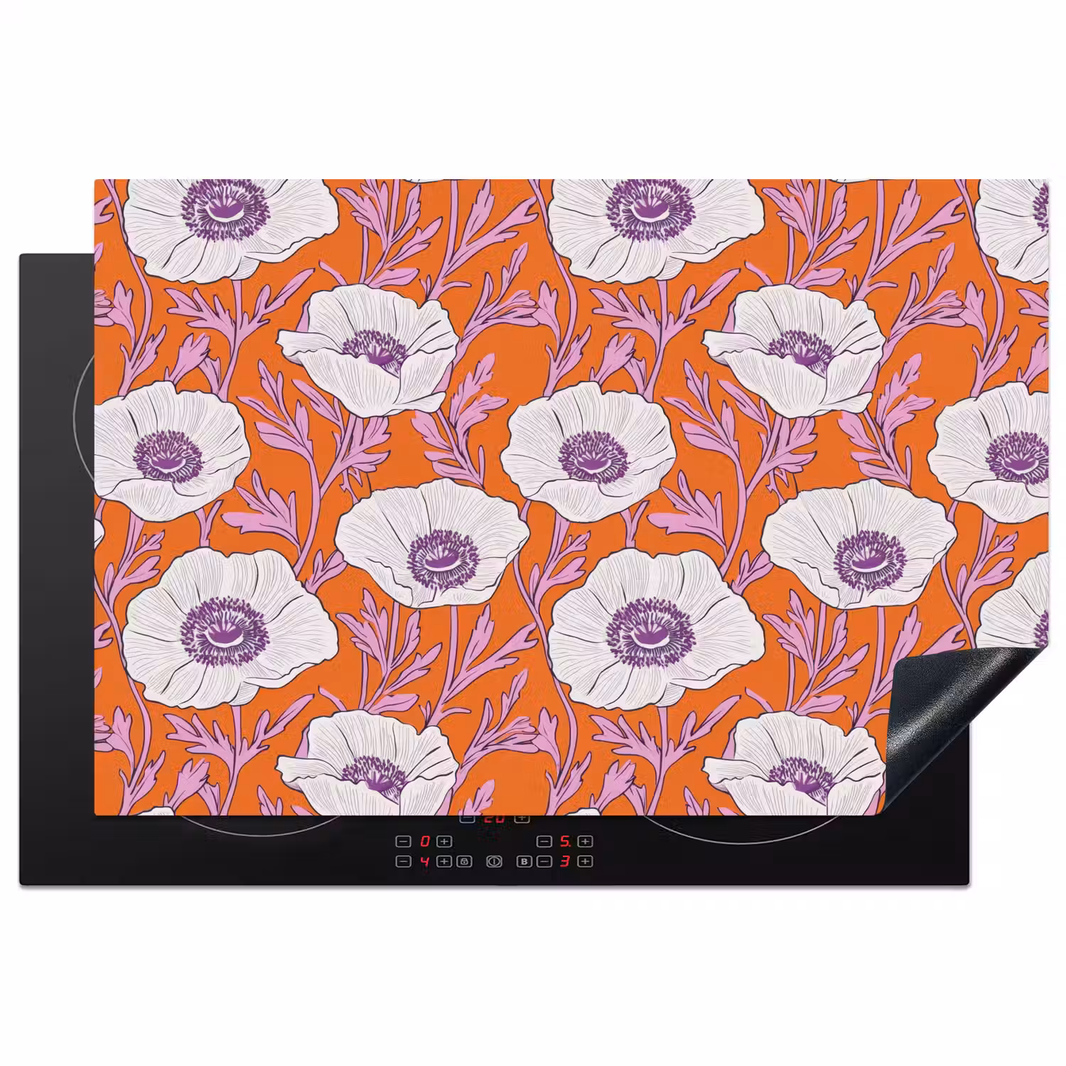 Bloemen - Grafisch - Oranje Inductie beschermer vinyl 3mm klein 276 -3d
