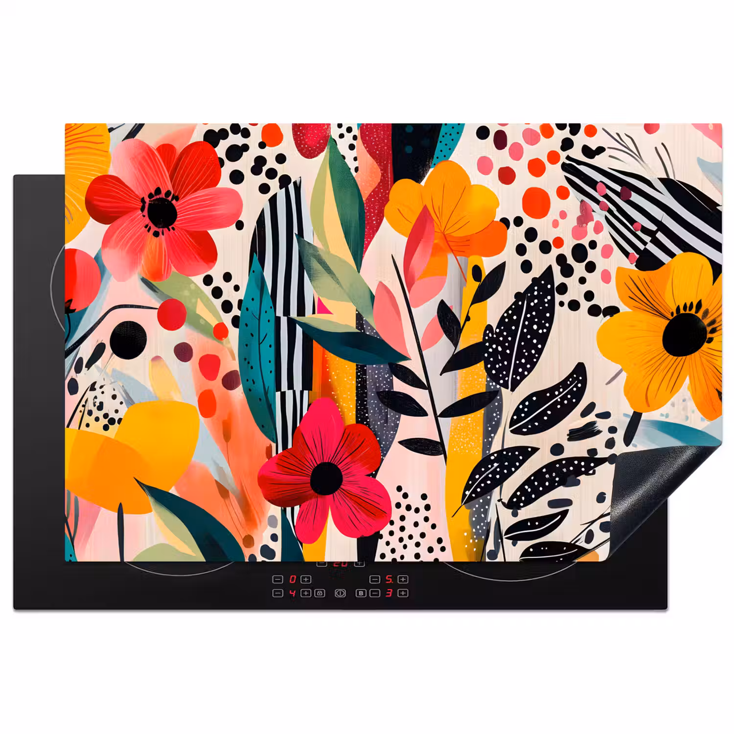 Bloemen - Bladeren - Abstract - Kleurrijk Inductie beschermer vinyl 3mm klein -3d