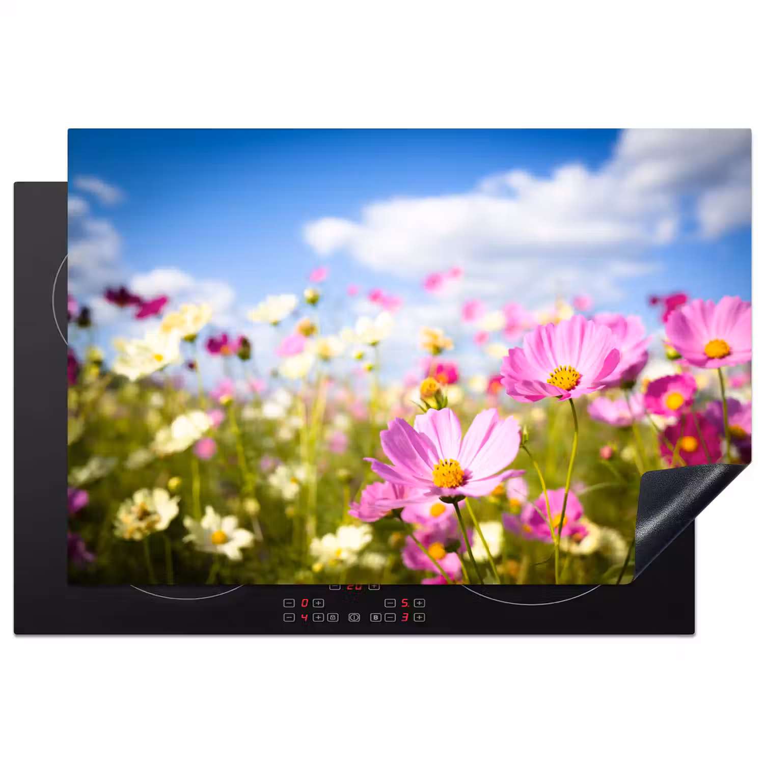 Bloemen - Wei - Paars - Gras - Wit - Wolken - Blauw Inductie beschermer vinyl 3mm klein -3d