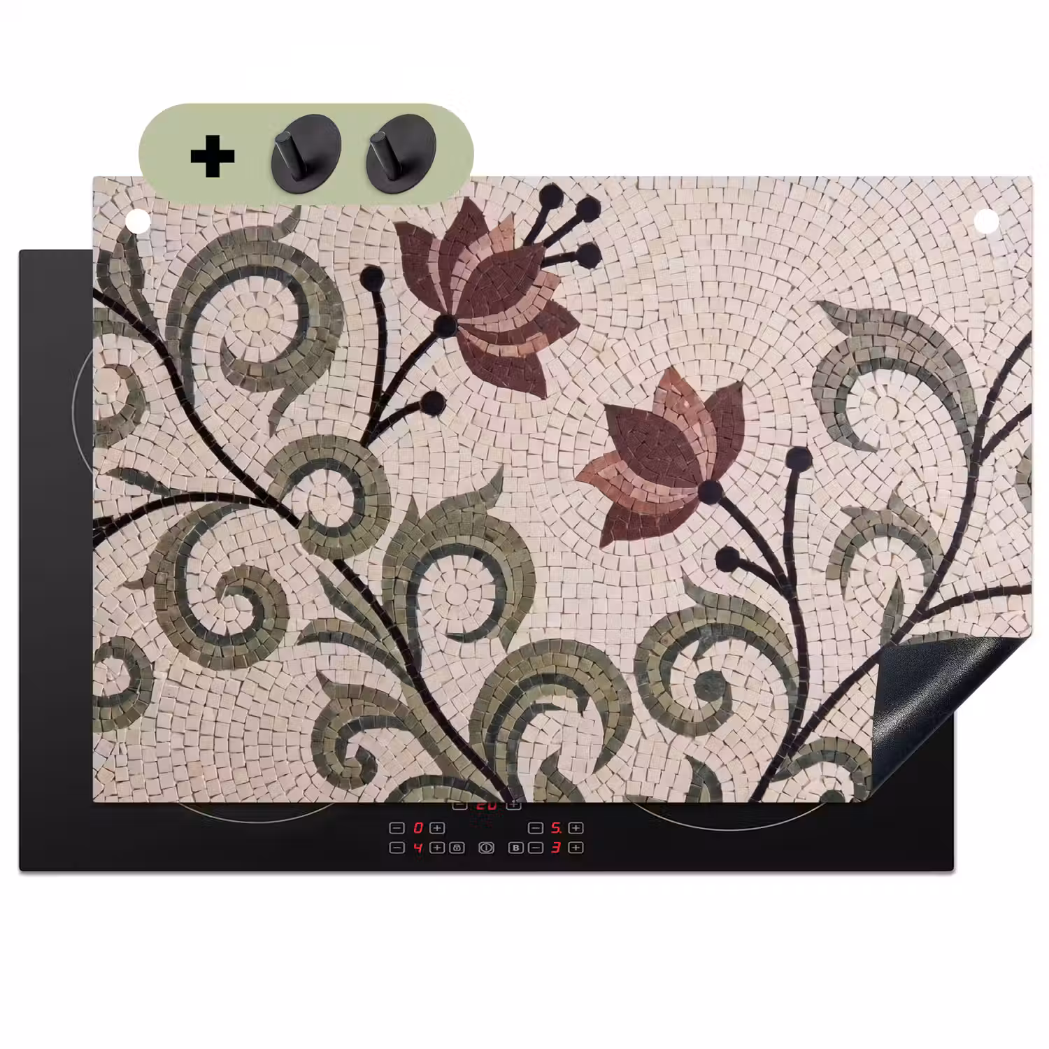 Bloemen - Mozaïek - Patroon - Abstract - Groen Inductie beschemer met haakjes klein -3d