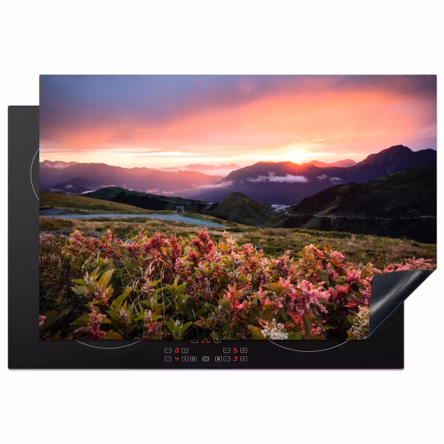 Bloemen - Bergen - Landschap - Nacht - Lucht - Roze Inductie beschermer vinyl 3mm klein -3d
