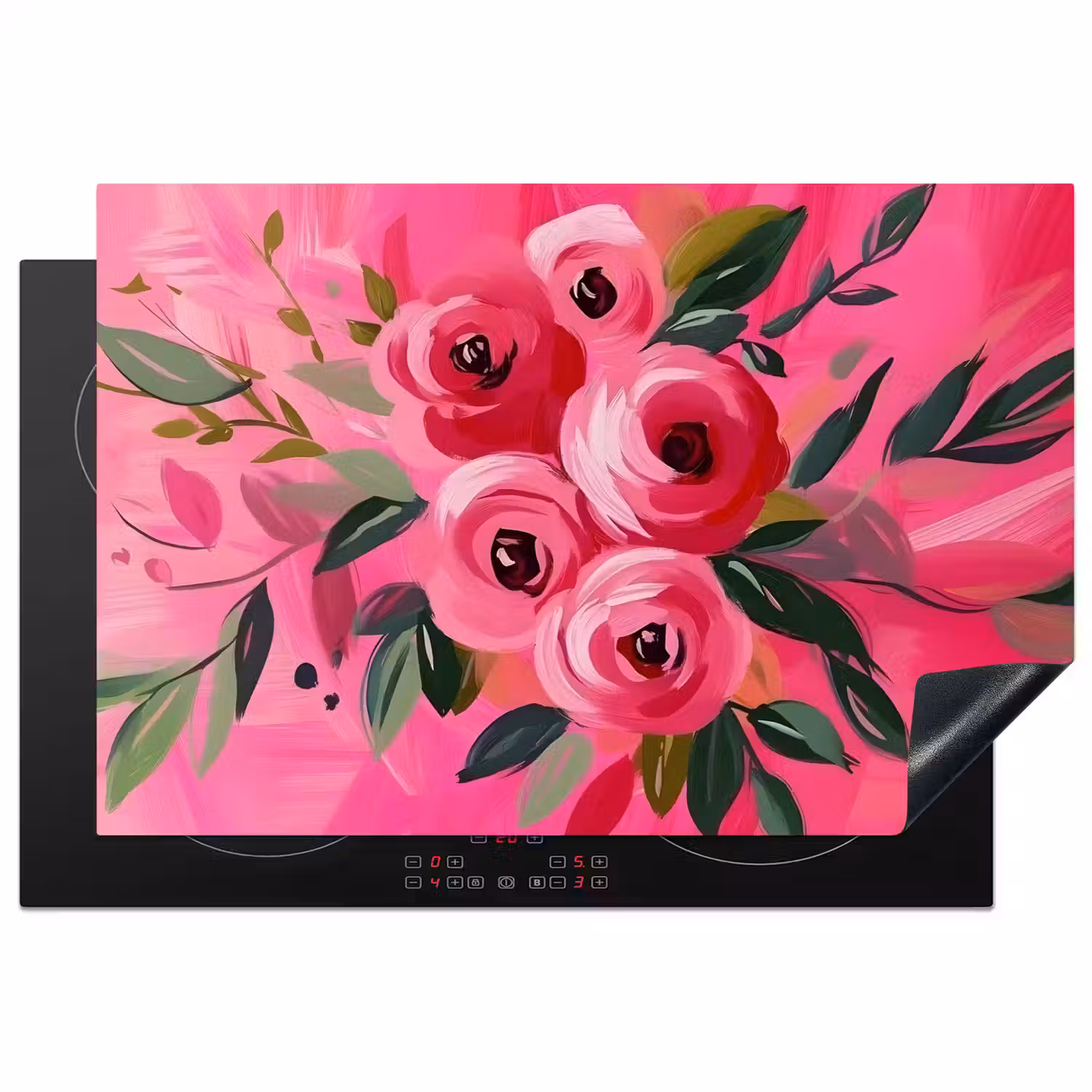 Bloemen - Verf - Roze Inductie beschermer vinyl 3mm klein -3d