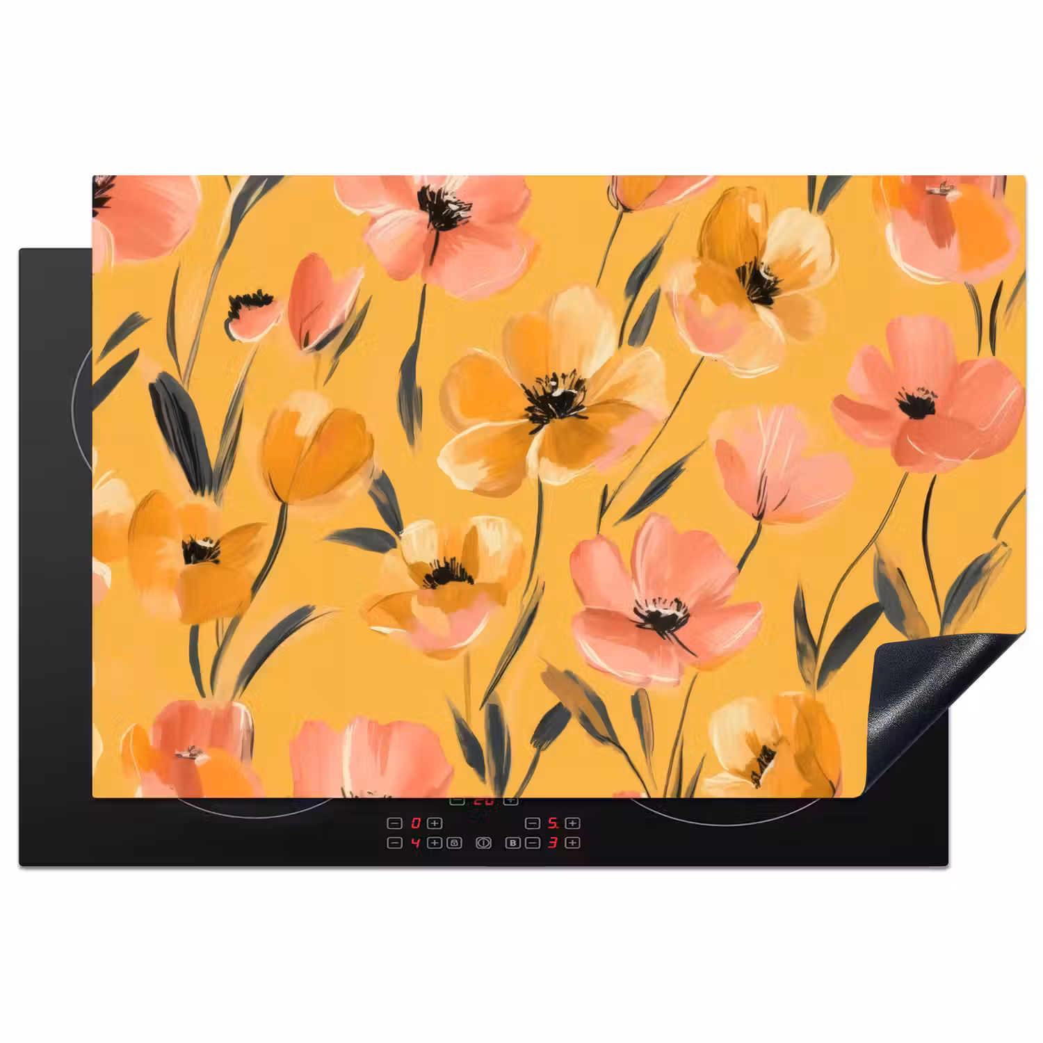 Bloemen - Geschilderd - Geel Inductie beschermer vinyl 3mm klein -3d