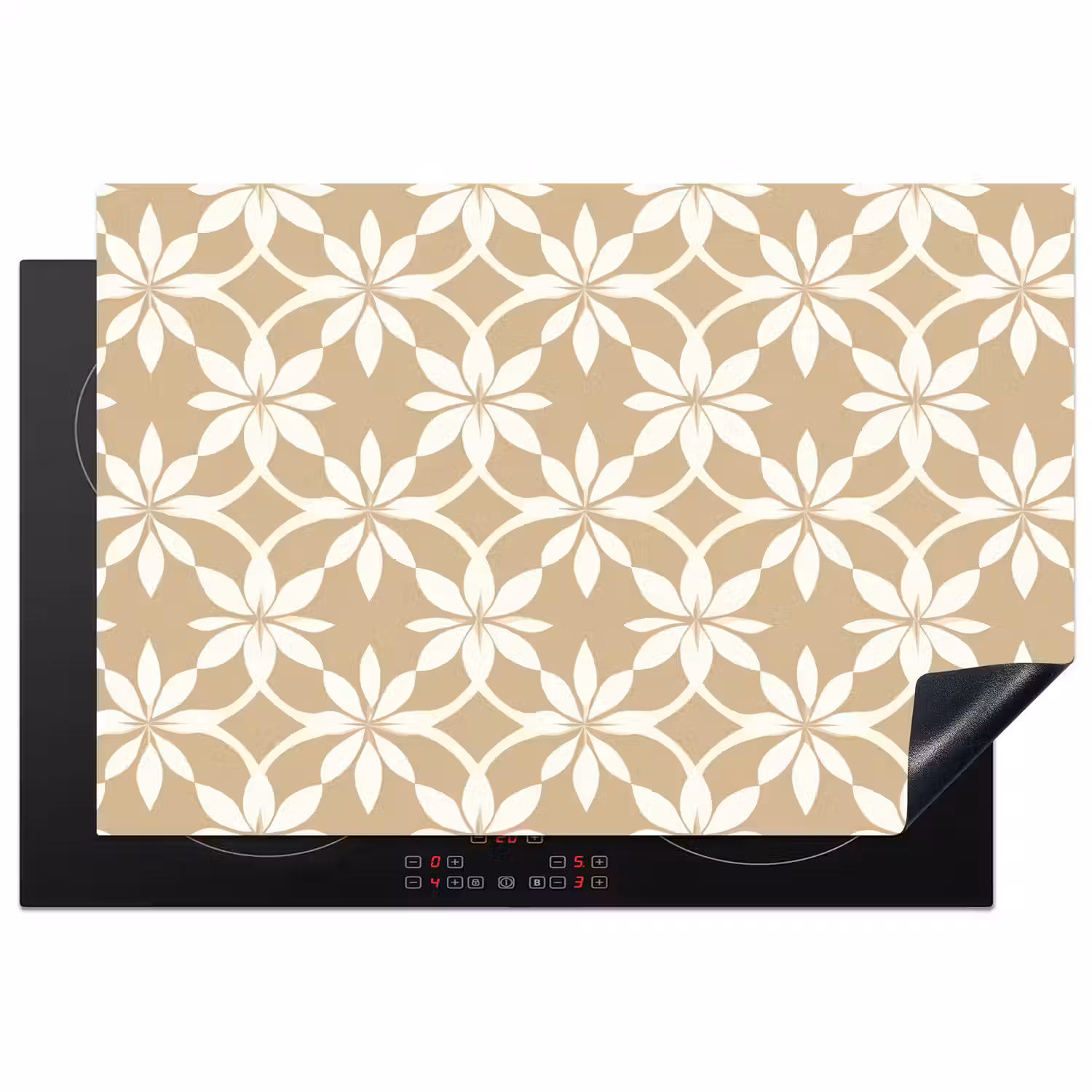 Bloemen - Patroon - Beige Inductie beschermer vinyl 3mm klein 276 -3d