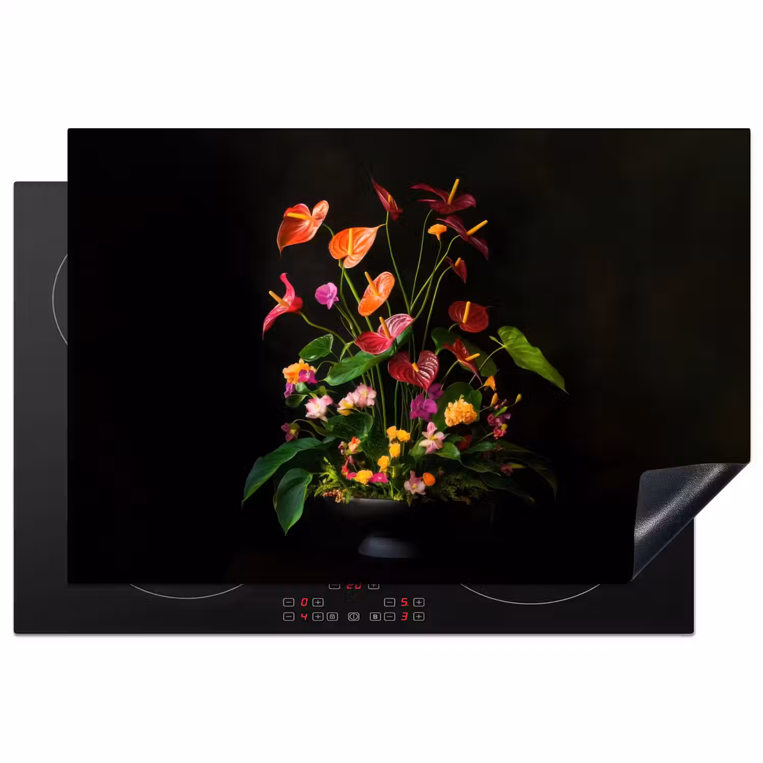 Bloemen - Vaas - Kleurrijk Inductie beschermer vinyl 3mm klein -3d