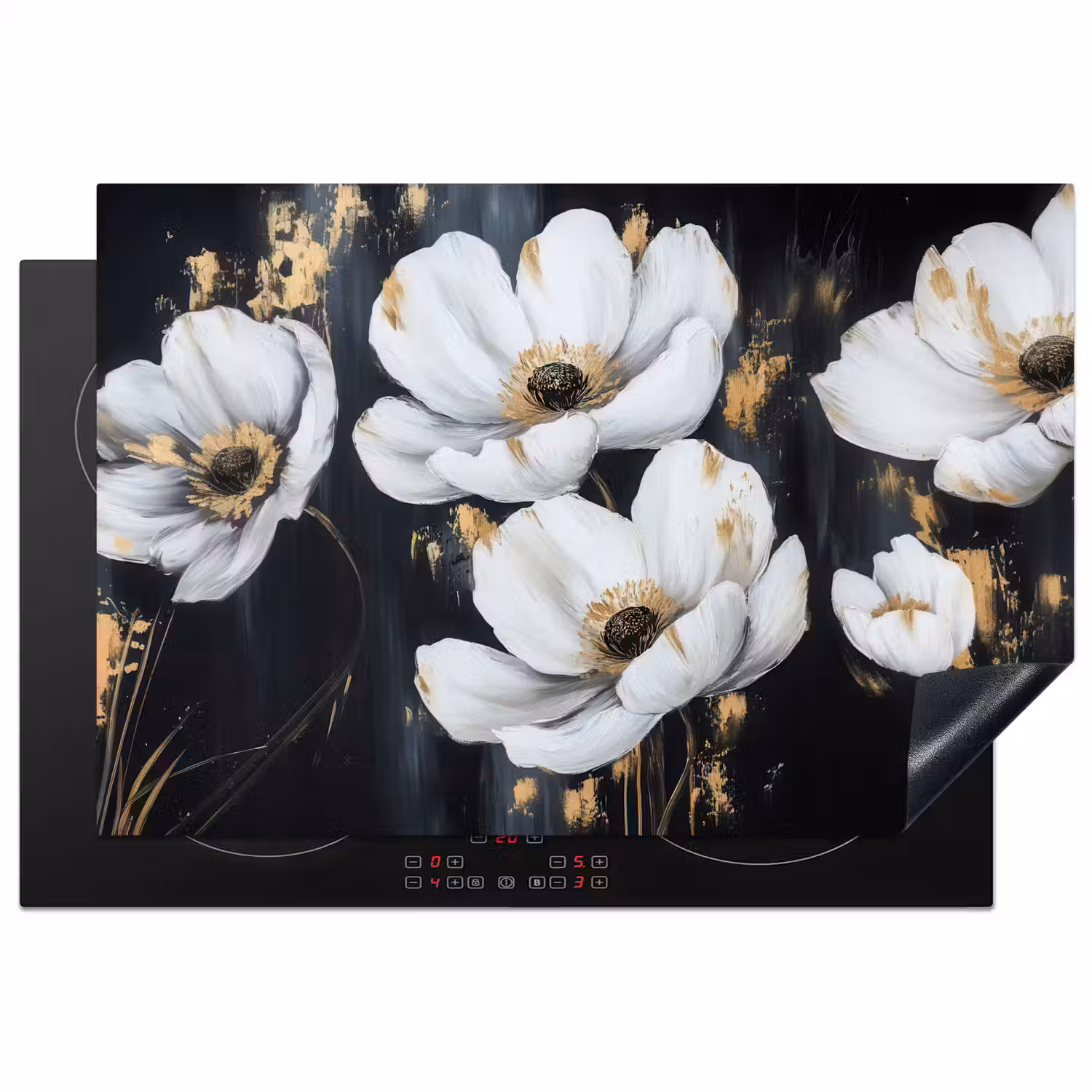 Bloemen - Wit - Abstract Inductie beschermer vinyl 3mm klein -3d