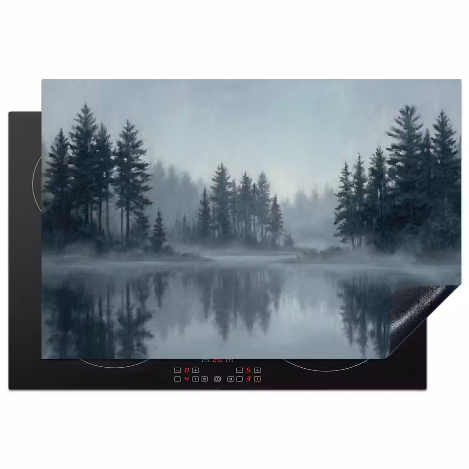 Bos - Meer - Mist - Natuur - Grijs Inductie beschermer vinyl 3mm klein -3d