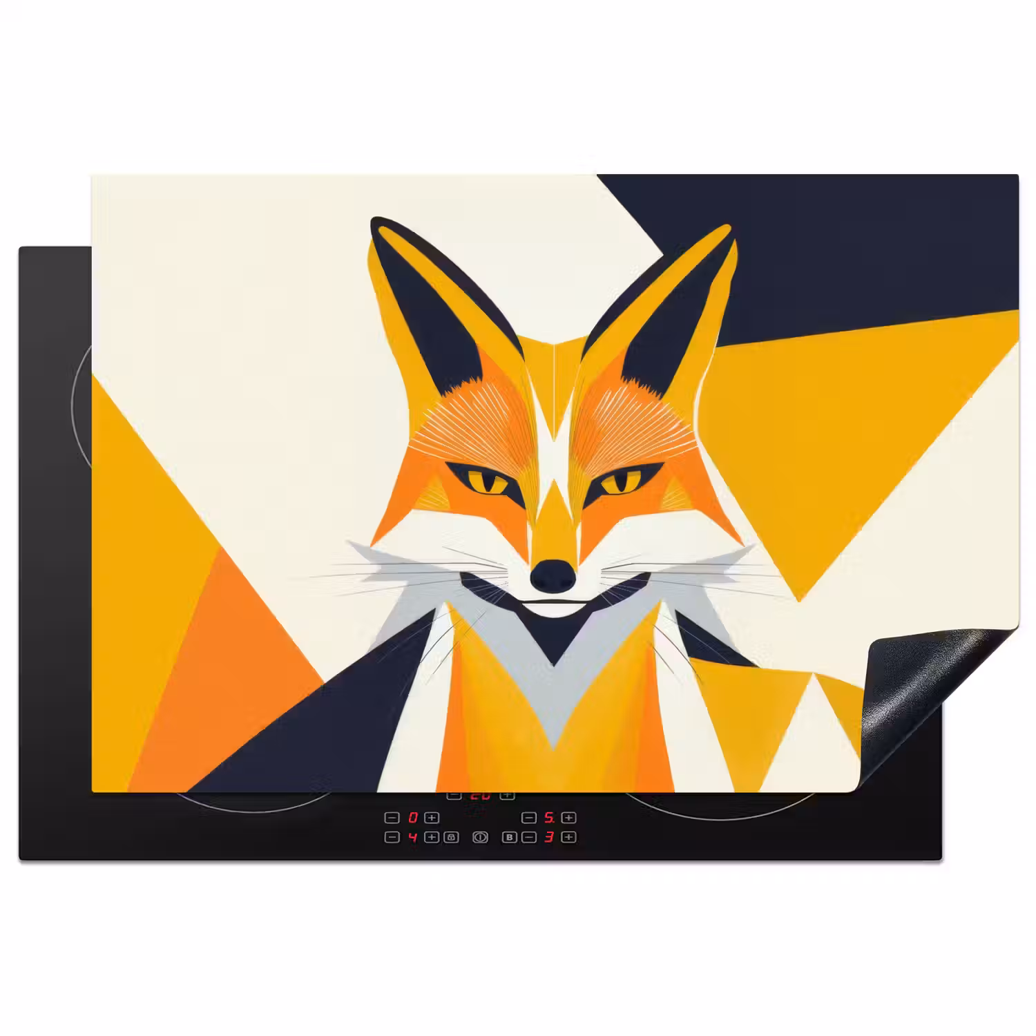 Vos - Oranje - Abstract - Driehoeken Inductie beschermer vinyl 3mm klein -3d