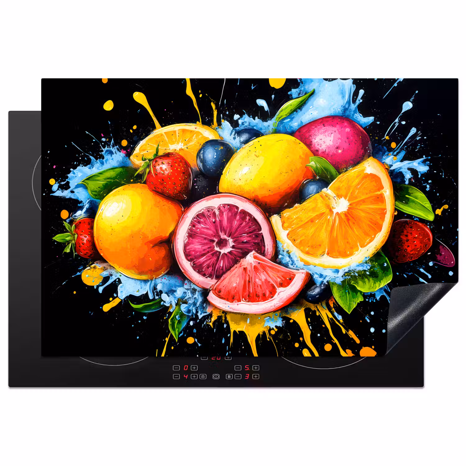 Fruit - Graffiti - Kleurrijk - Sinaasappel - Aardbei - Abstract Inductie beschermer vinyl 3mm klein -3d