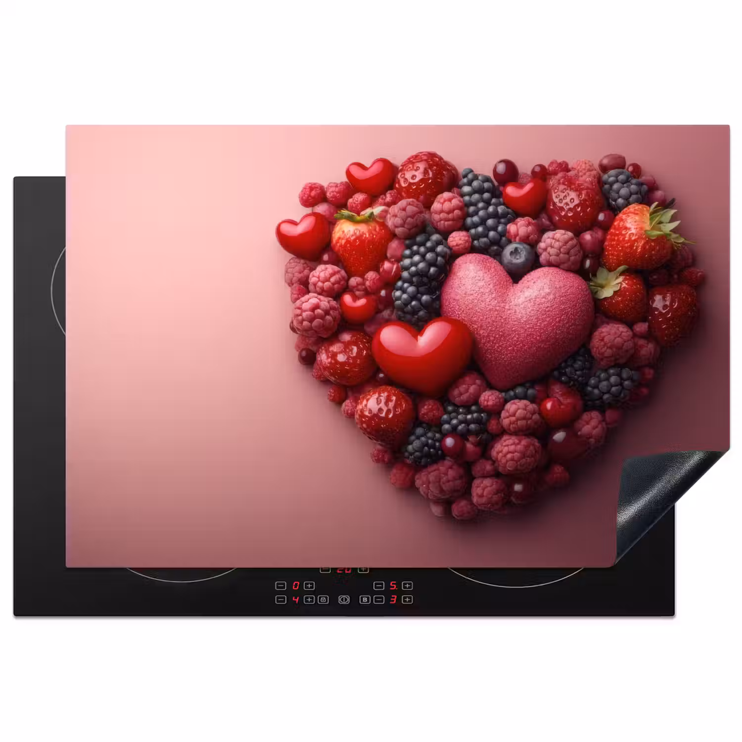 Fruit - Hartjes - Aardbeien - Frambozen - Bosbessen Inductie beschermer vinyl 3mm klein -3d