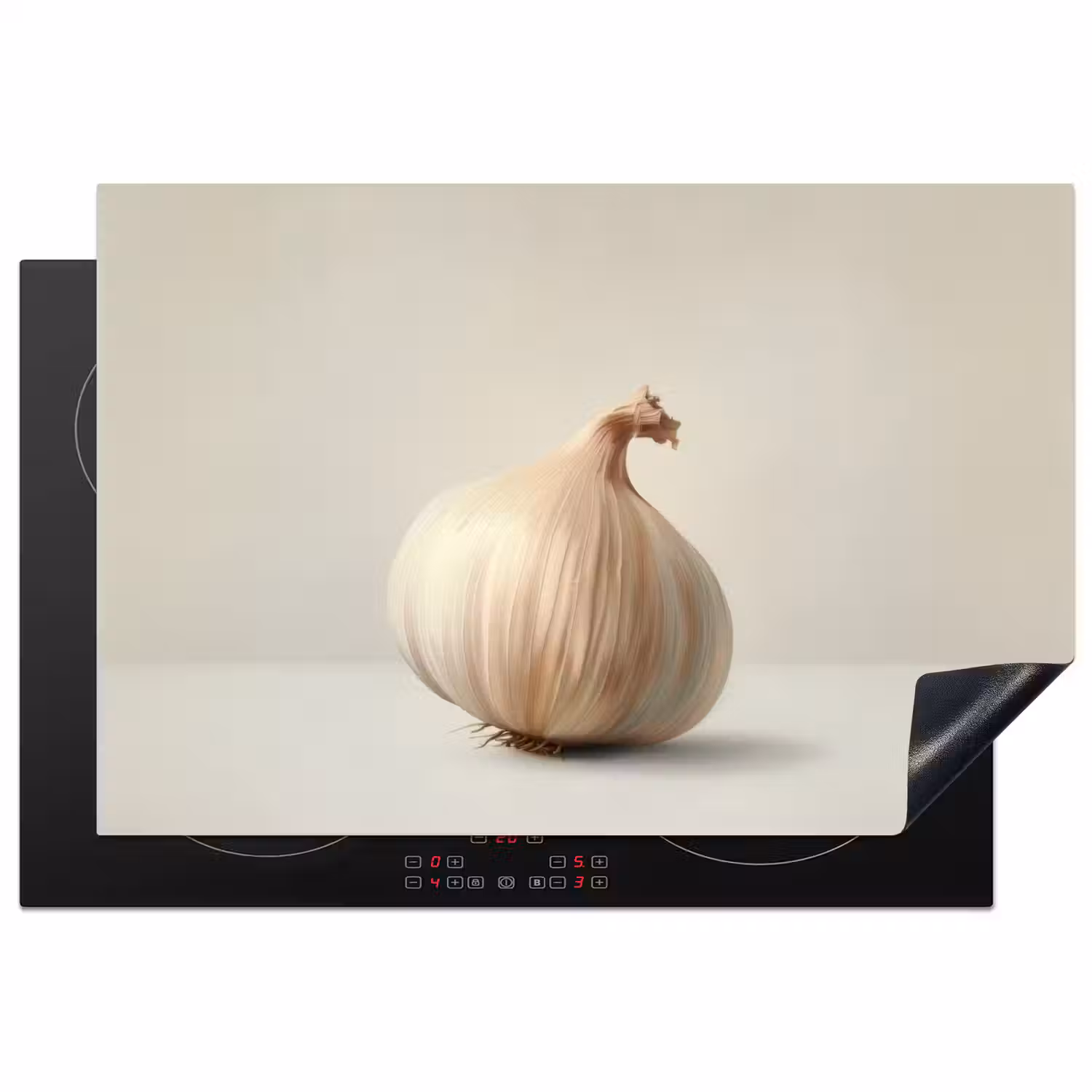 Knoflook - Natuurlijk - Beige Inductie beschermer vinyl 3mm klein -3d