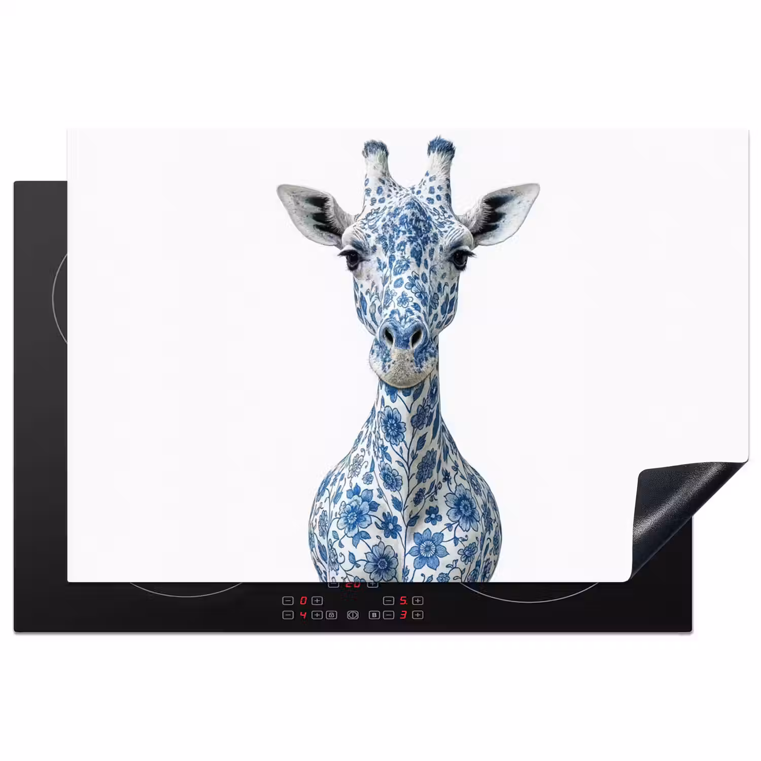 Giraffe - Delfts blauw - Dieren - Minimalistisch Inductie beschermer vinyl 3mm klein -3d