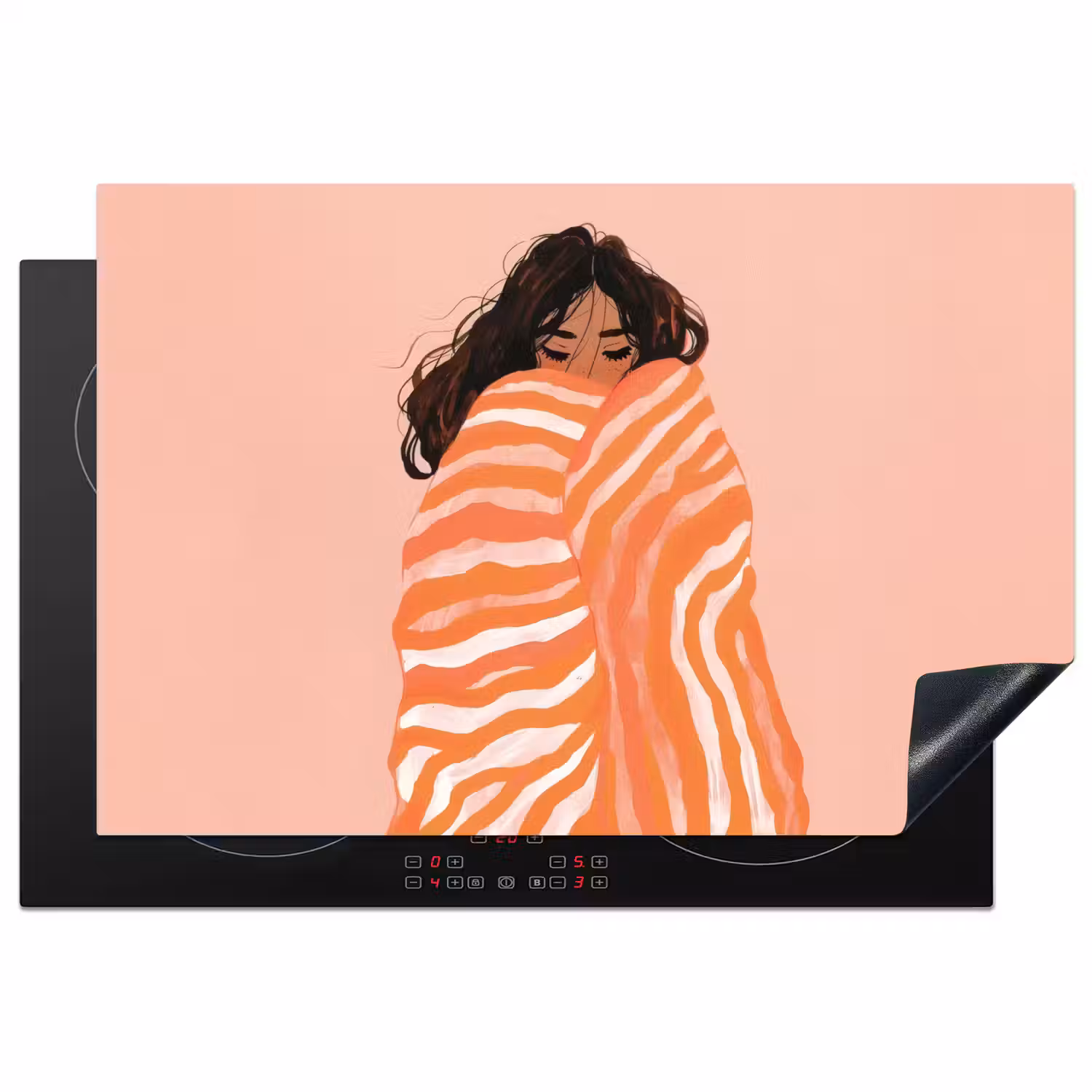 Meisje - Deken - Gestreept - Oranje Inductie beschermer vinyl 3mm klein -3d
