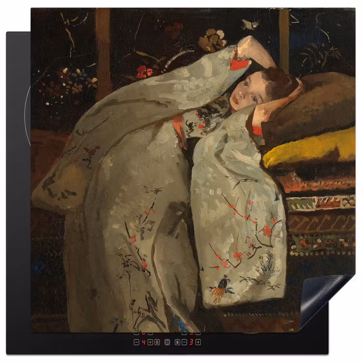 Meisje in witte kimono - Schilderij van George Hendrik Breitner Inductie beschermer vinyl 3mm middel -3d