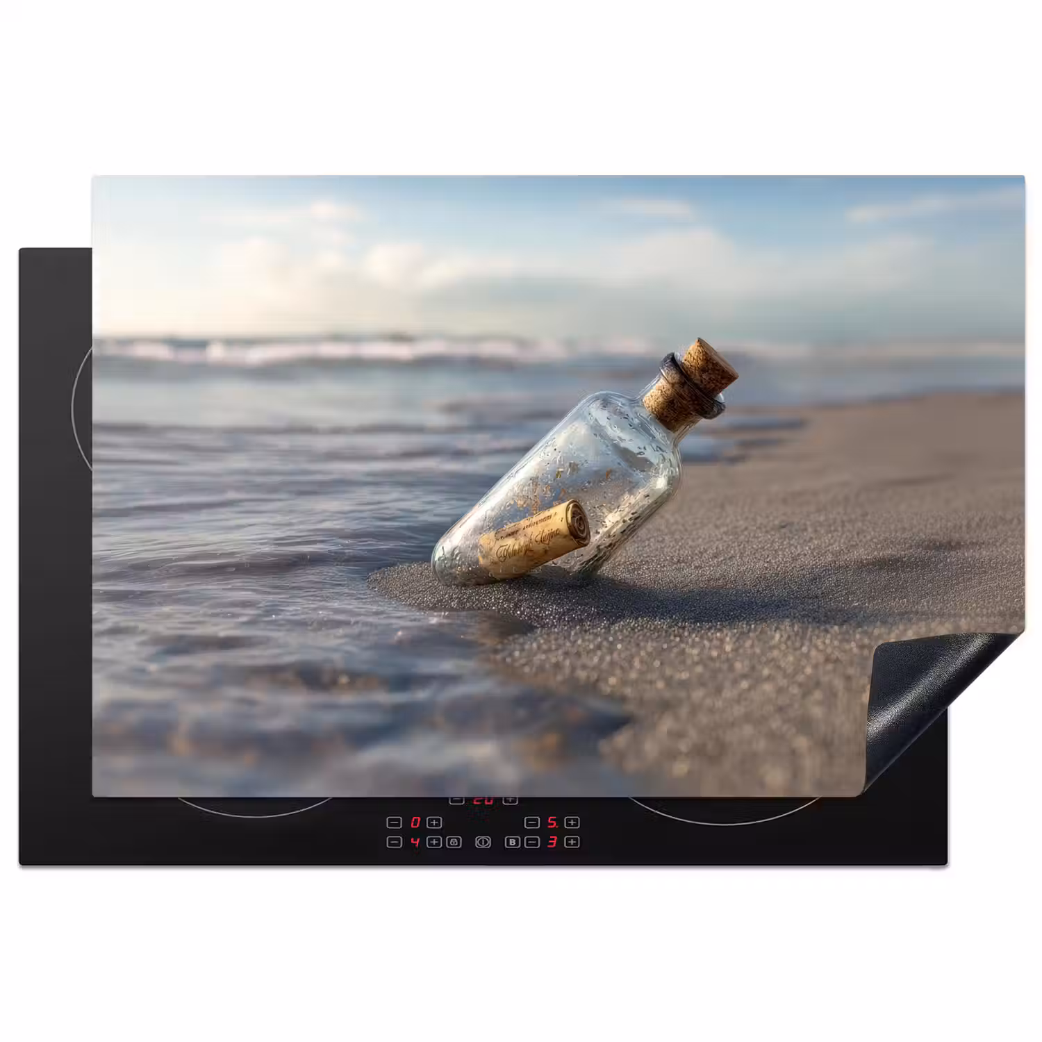 Glazenfles - Post - Zee - Zand Inductie beschermer vinyl 3mm klein -3d