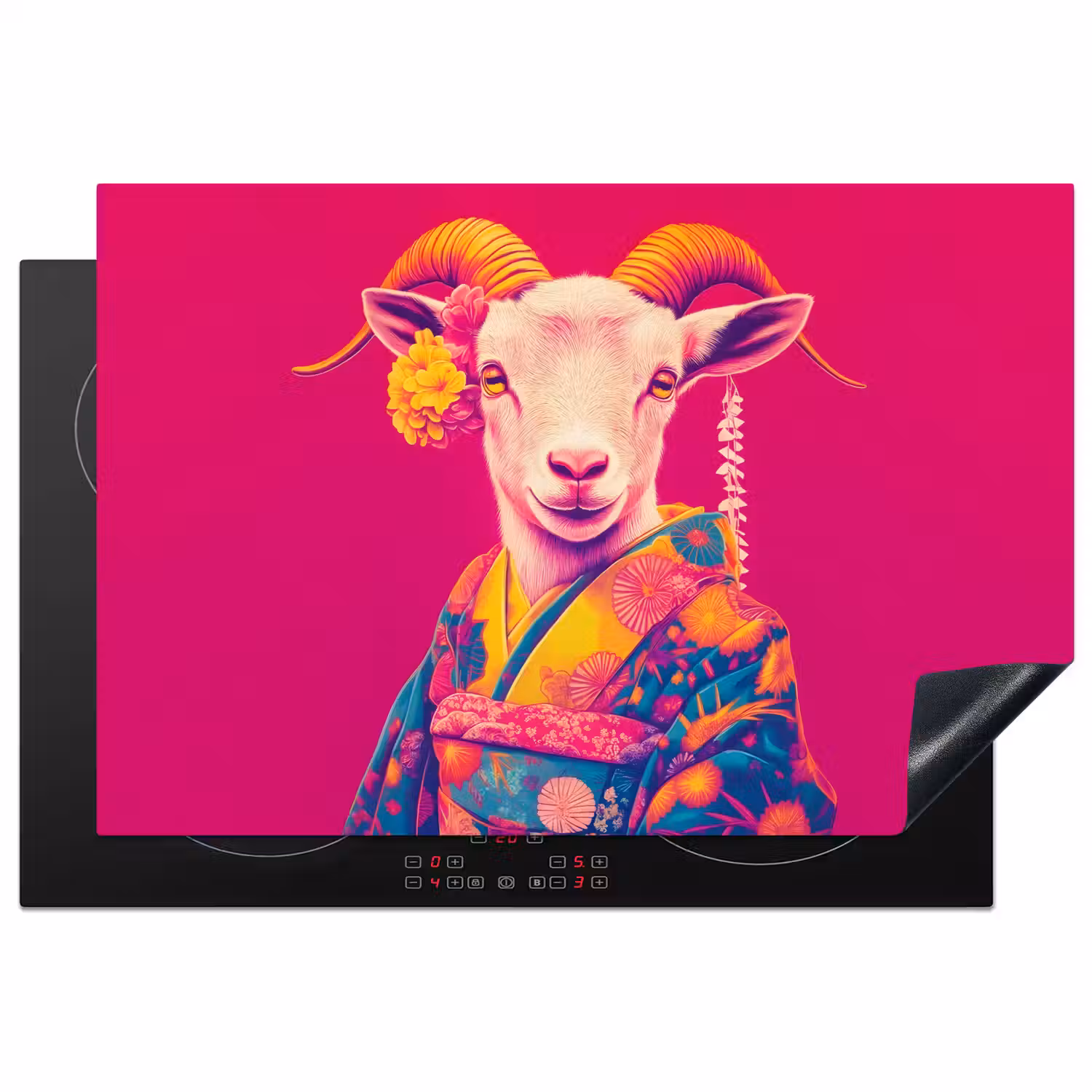Geit - Hoorns - Kimono - Kleurrijk Inductie beschermer vinyl 3mm klein -3d