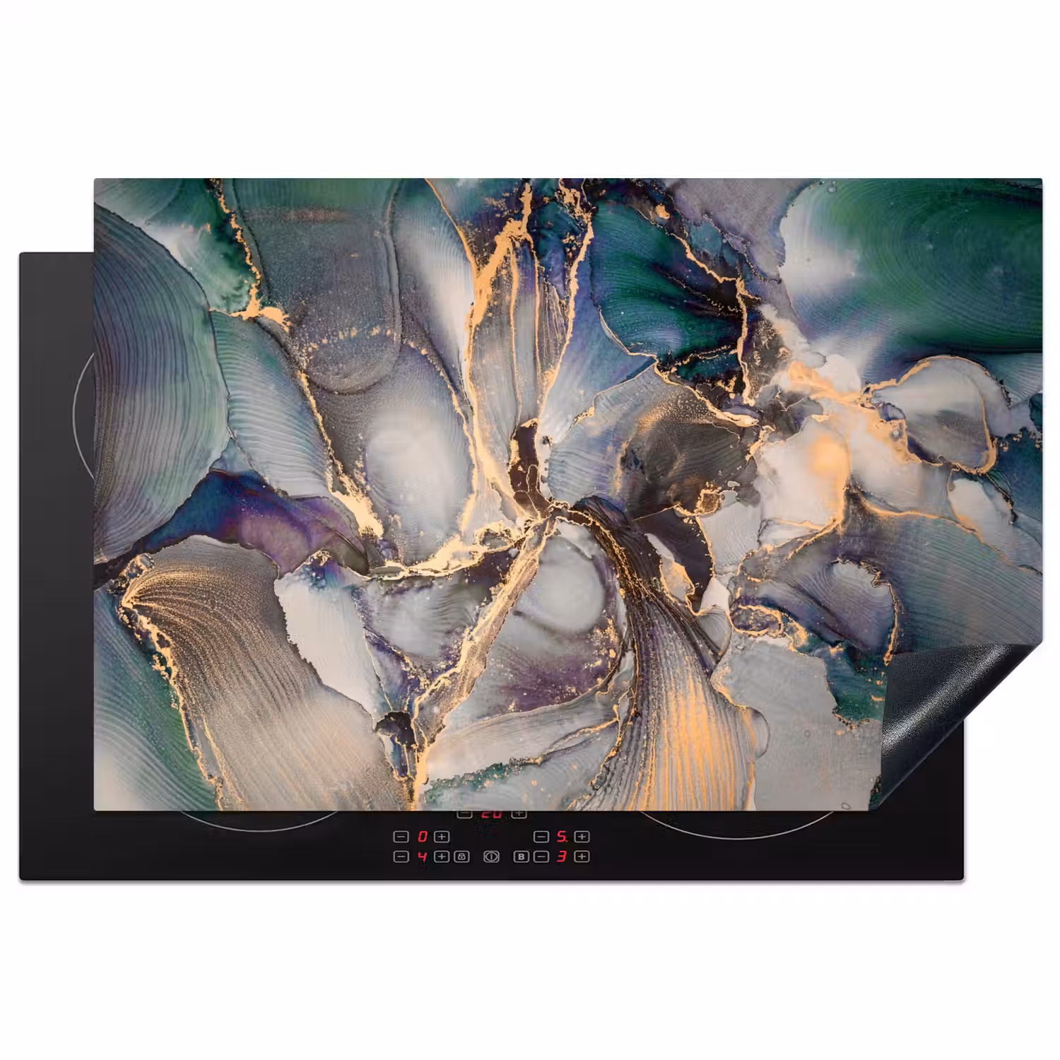 Goud - Blauw - Marmer Inductie beschermer vinyl 3mm klein -3d