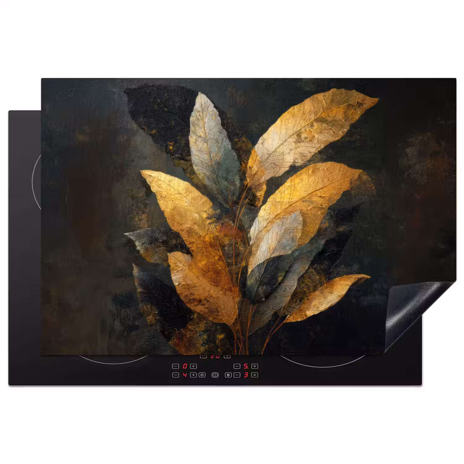 Gouden Bladcompositie – Botanische Luxe Inductie beschermer vinyl 3mm klein -3d