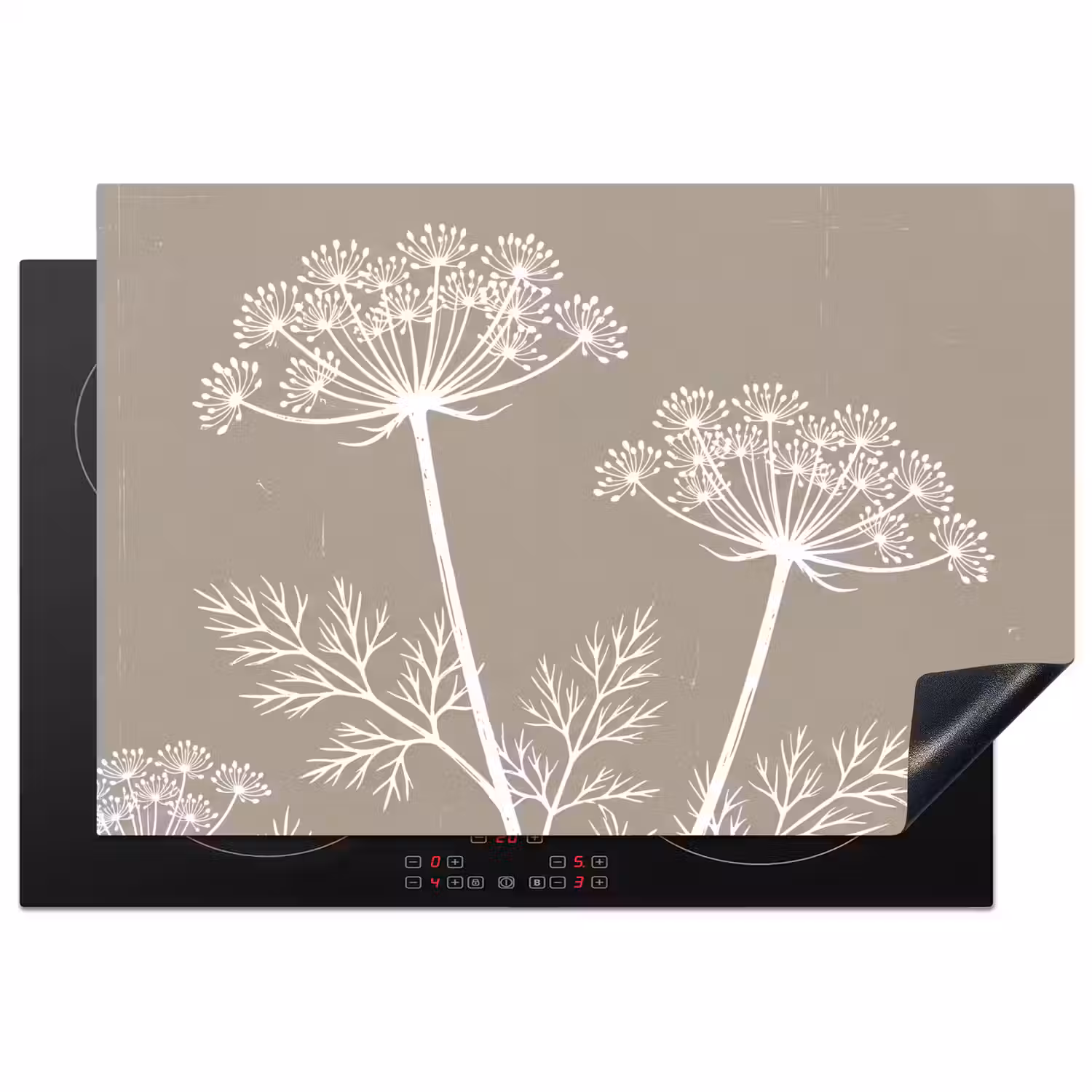 Grafisch - Fluitenkruid - Taupe Inductie beschermer vinyl 3mm klein -3d