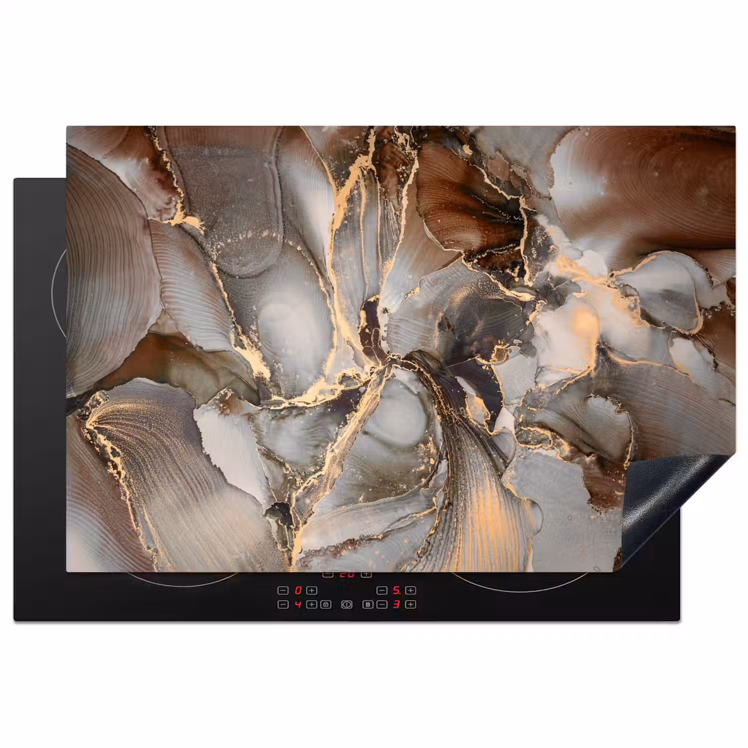 Grijs - Goud - Marmer - Marmerlook Inductie beschermer vinyl 3mm klein -3d