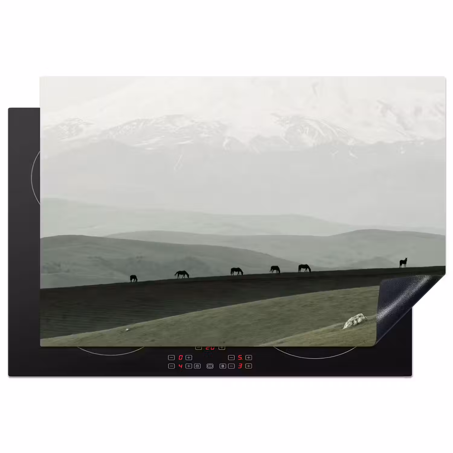 Grijs - Berg - Paarden Inductie beschermer vinyl 3mm klein -3d
