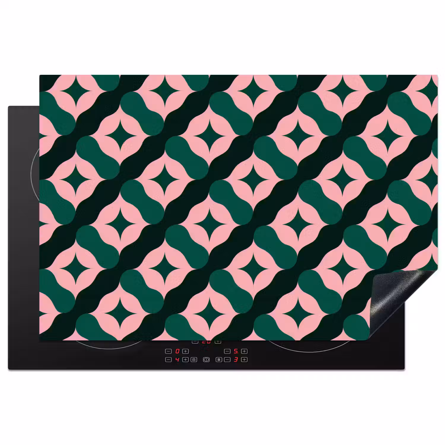 Groen - Roze - Retro - Sterren Inductie beschermer vinyl 3mm klein 276 -3d