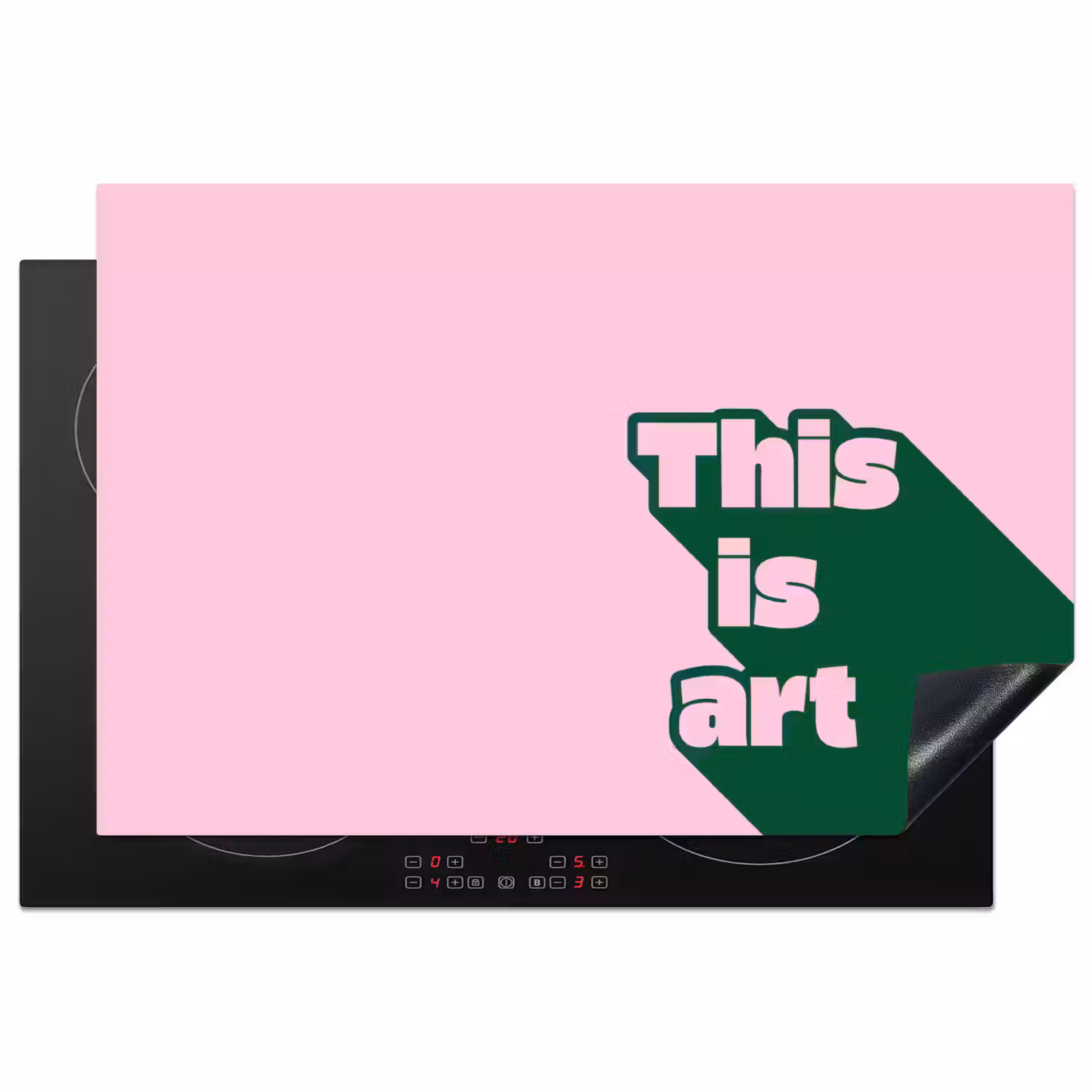 Groen - Teskt - This is art - Roze Inductie beschermer vinyl 3mm klein -3d