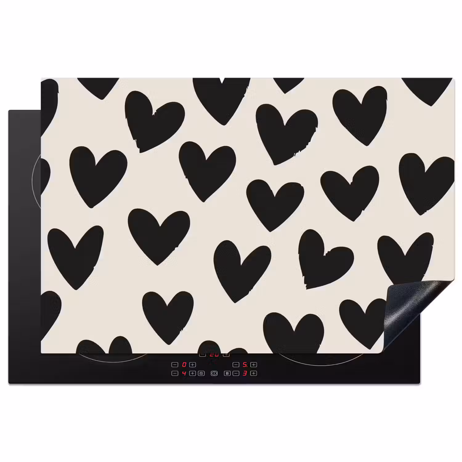 Hartjes - Zwart - Beige Inductie beschermer vinyl 3mm klein -3d