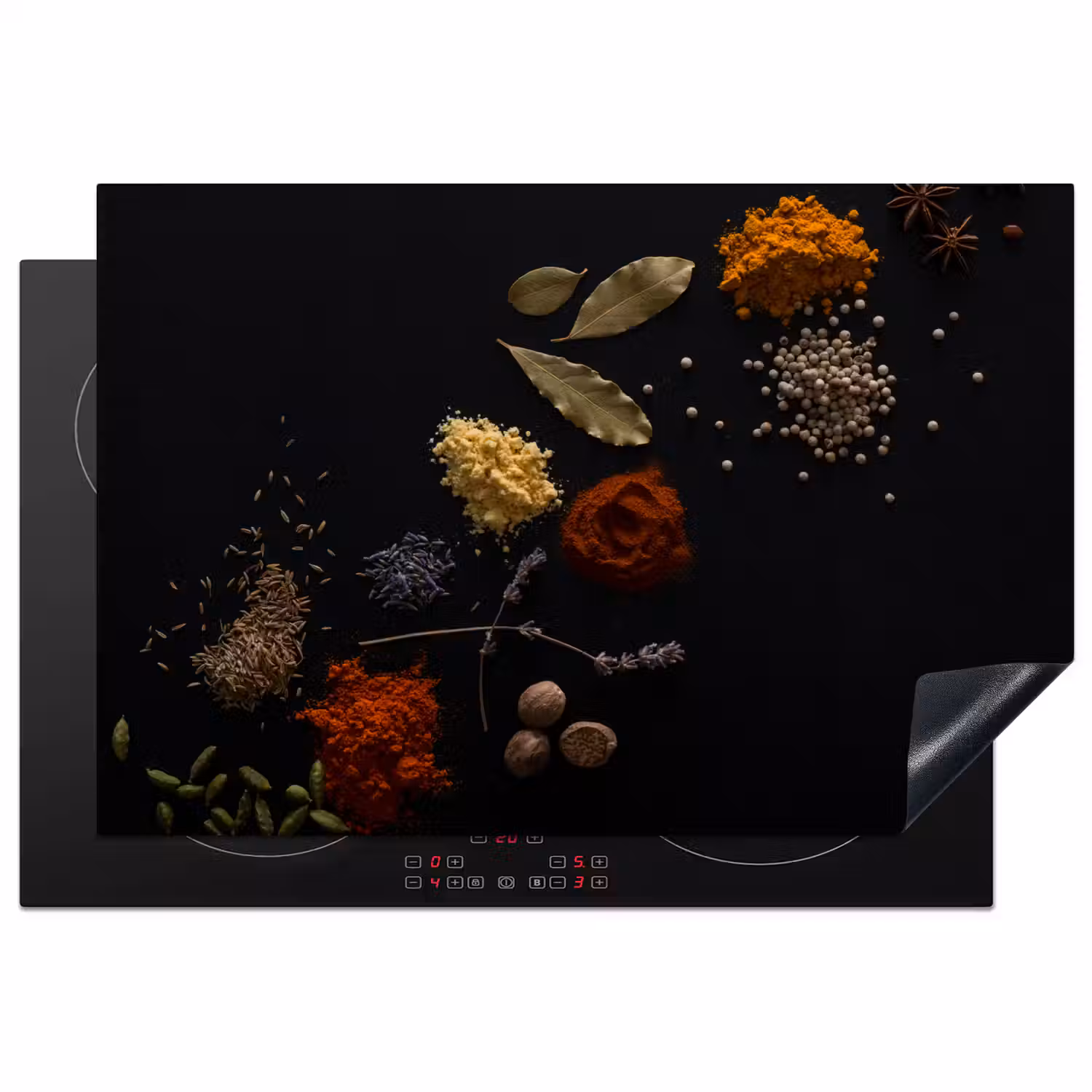 Kruiden - Zwart - Specerijen - Keuken - Koken Inductie beschermer vinyl 3mm klein -3d