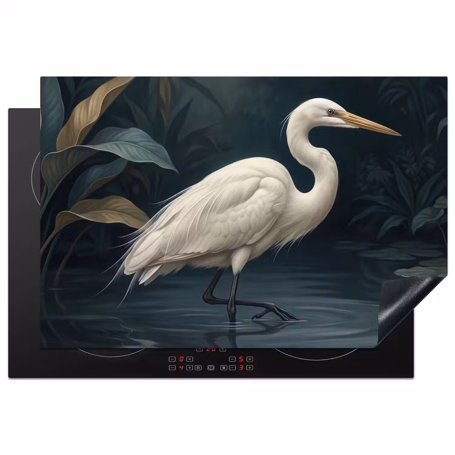 Reiger - Water - Natuur - Modern - Wit Inductie beschermer vinyl 3mm klein -3d