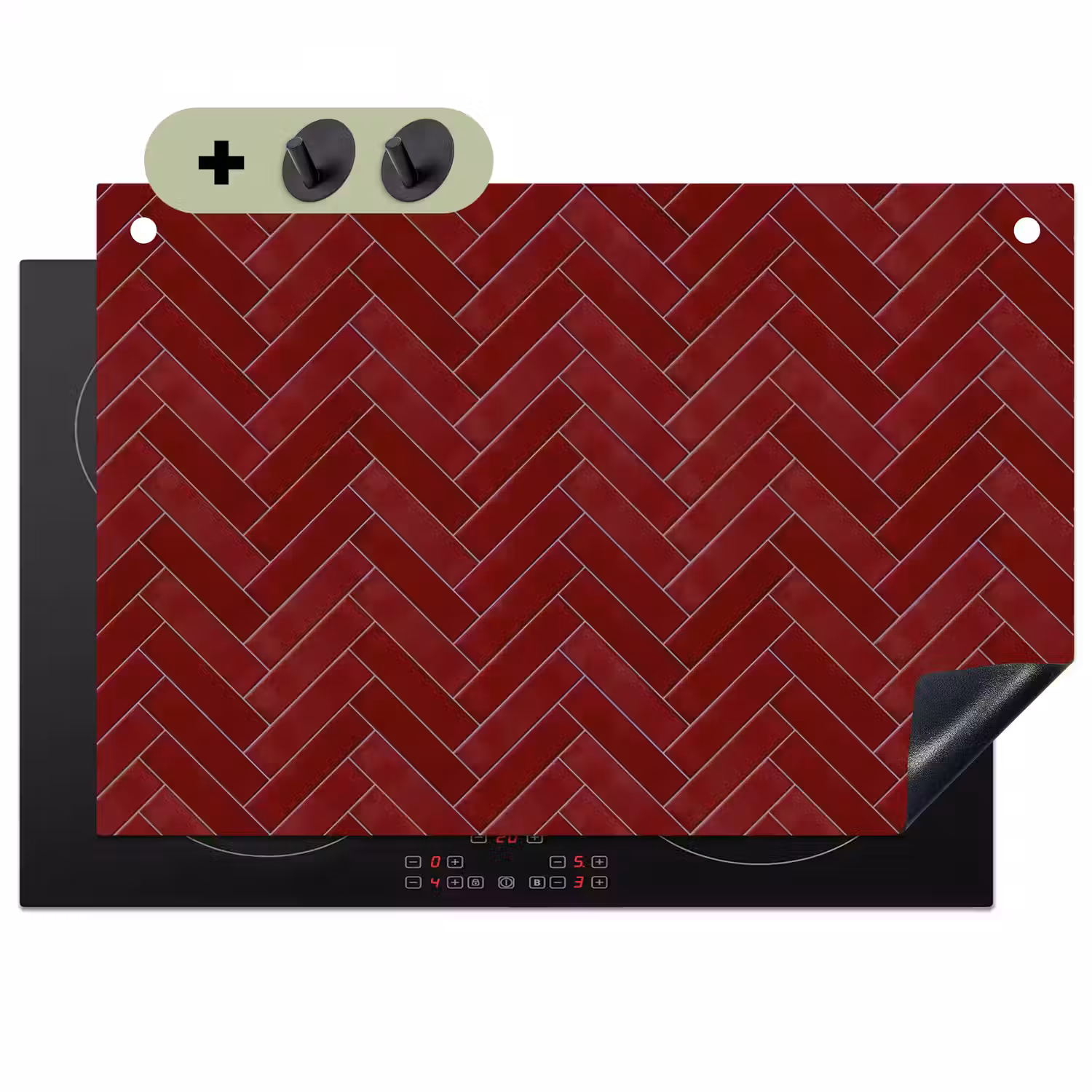 Visgraat - Wandtegel - Bordeaux - Rood Inductie beschemer met haakjes klein 777 -3d