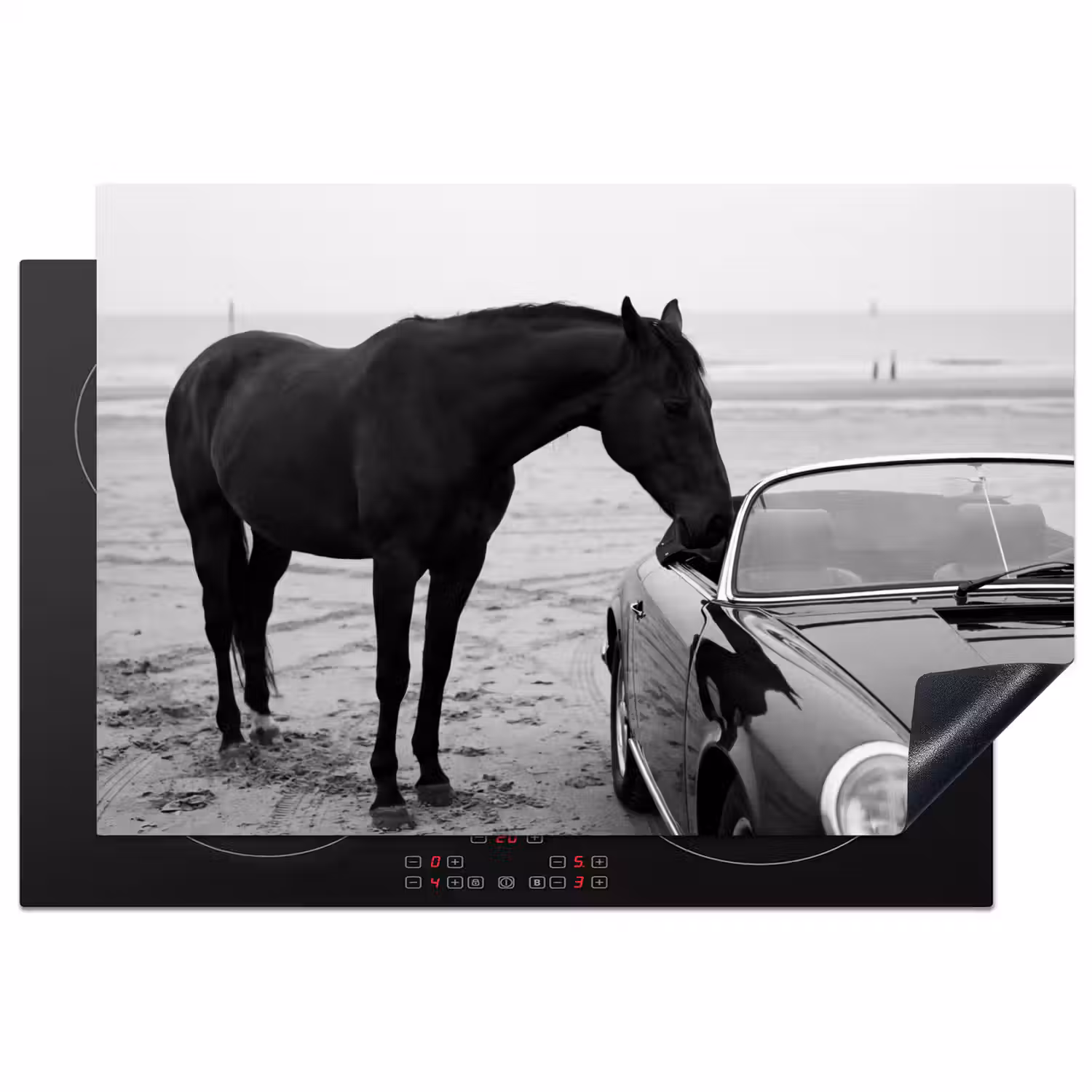 Paard - Auto - Zwart - Wit Inductie beschermer vinyl 3mm klein -3d