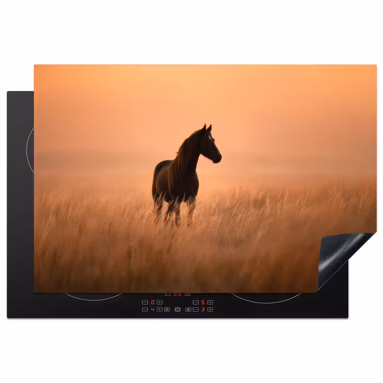 Paard - Grasveld - Zonsondergang Inductie beschermer vinyl 3mm klein -3d