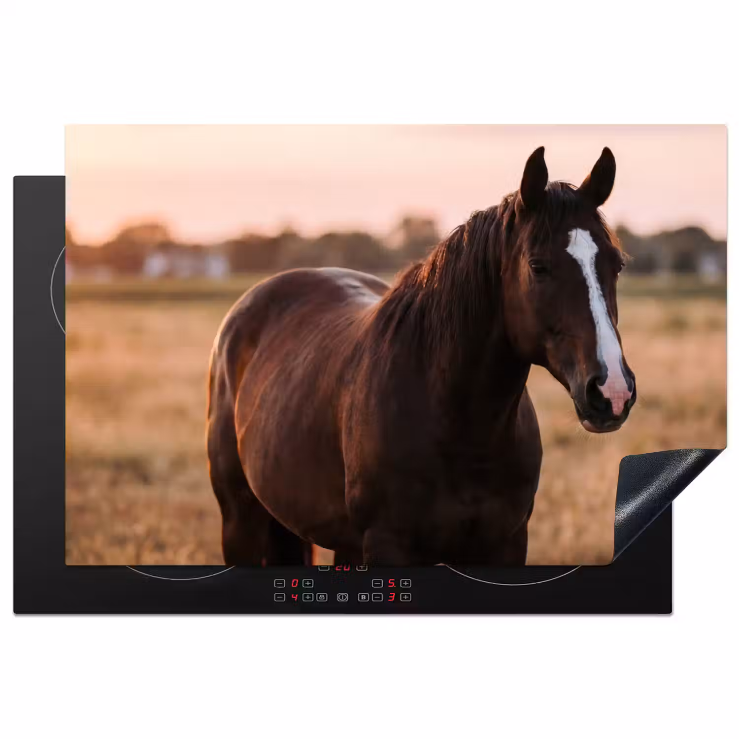 Paard - Zonsondergang - Bruin Inductie beschermer vinyl 3mm klein -3d