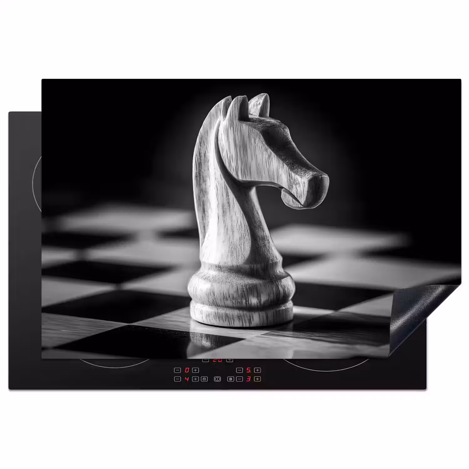 Paard - Hout - Schaalbord - Zwart Inductie beschermer vinyl 3mm klein -3d