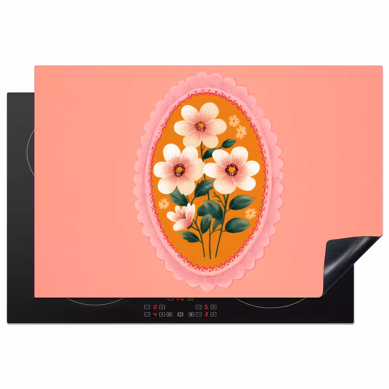 Illustratie - Bloemen - Rand - Roze Inductie beschermer vinyl 3mm klein -3d