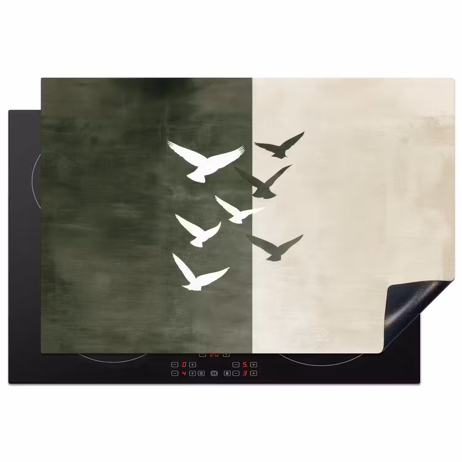 Japandi - Vogel - Groen Inductie beschermer vinyl 3mm klein -3d