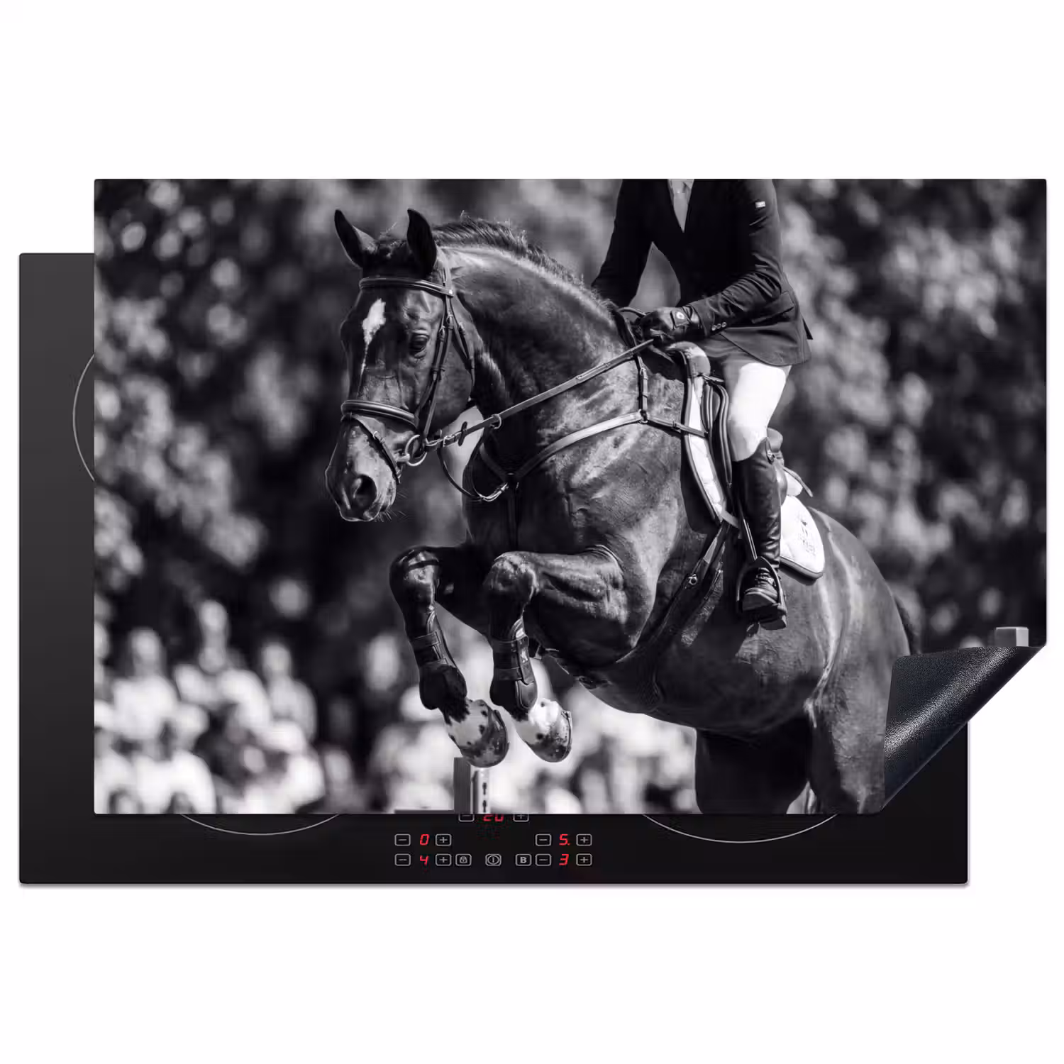 Springen - Paard - Zwart - Wit Inductie beschermer vinyl 3mm klein -3d