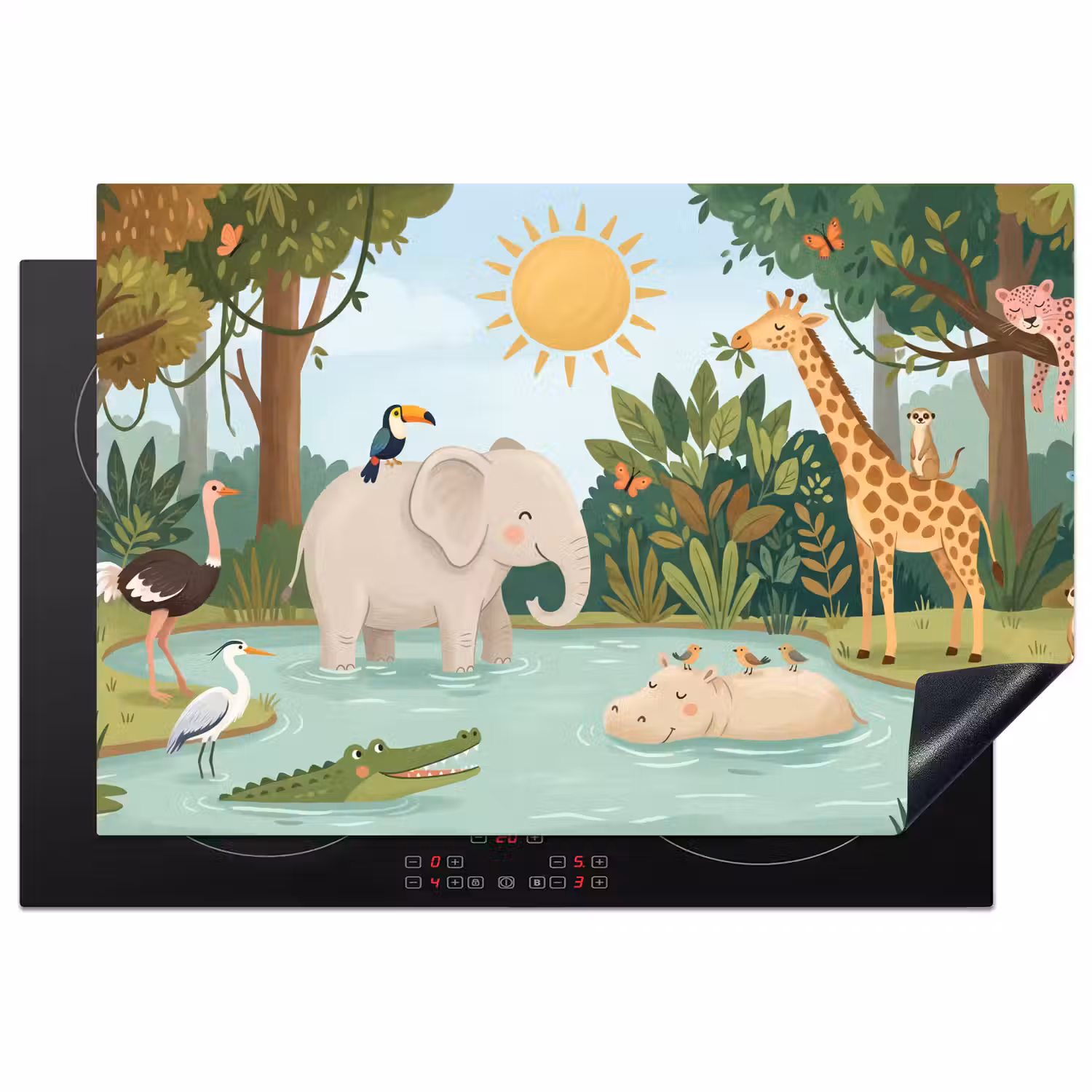 Jungle - Oase - Dieren - Kleurrijk Inductie beschermer vinyl 3mm klein -3d