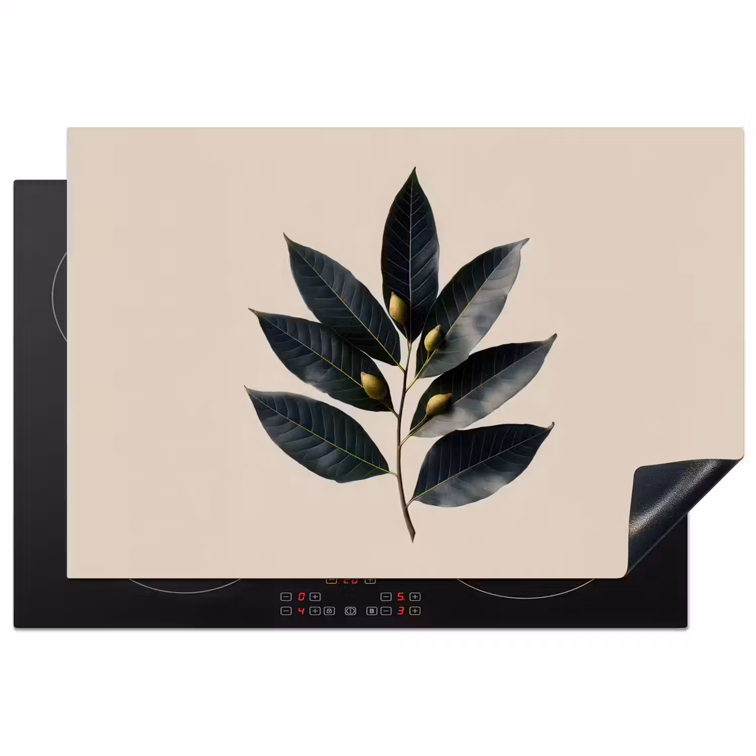 Laurierbladeren - Bloemknoppen - subtiel Inductie beschermer vinyl 3mm klein -3d