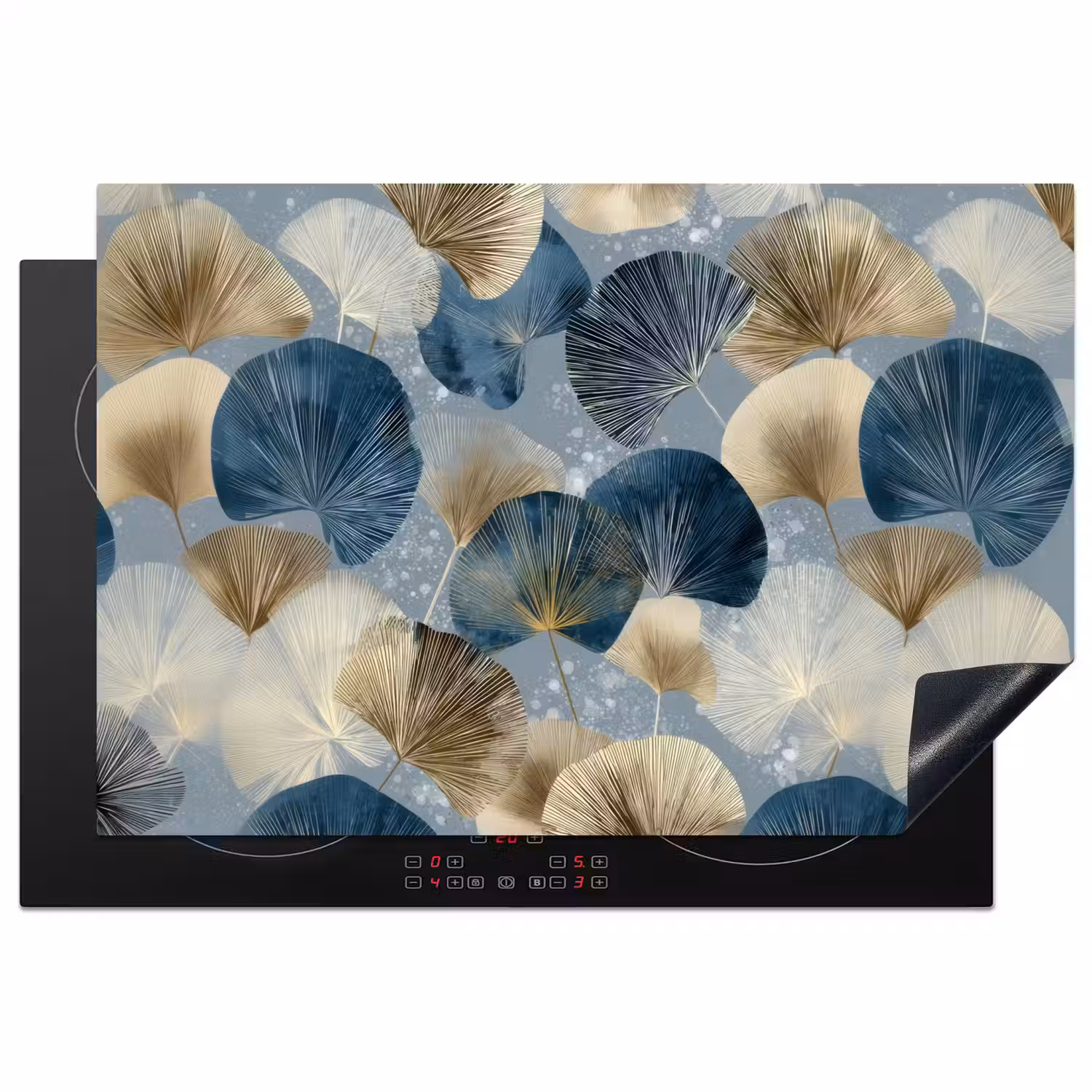 Bladeren - Abstract - Goud - Blauw Inductie beschermer vinyl 3mm klein -3d