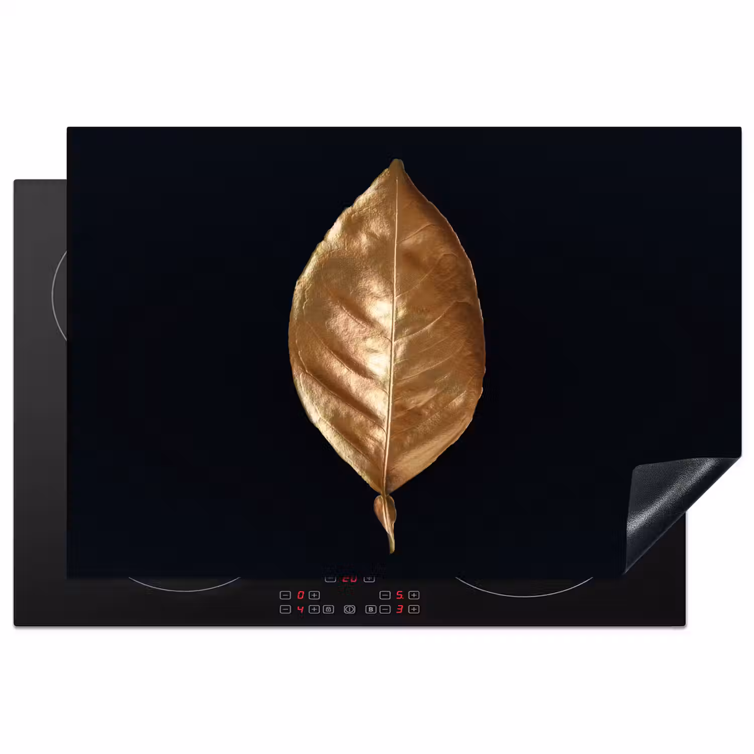 Bladeren - Chic - Goud - Planten - Zwart Inductie beschermer vinyl 3mm klein -3d