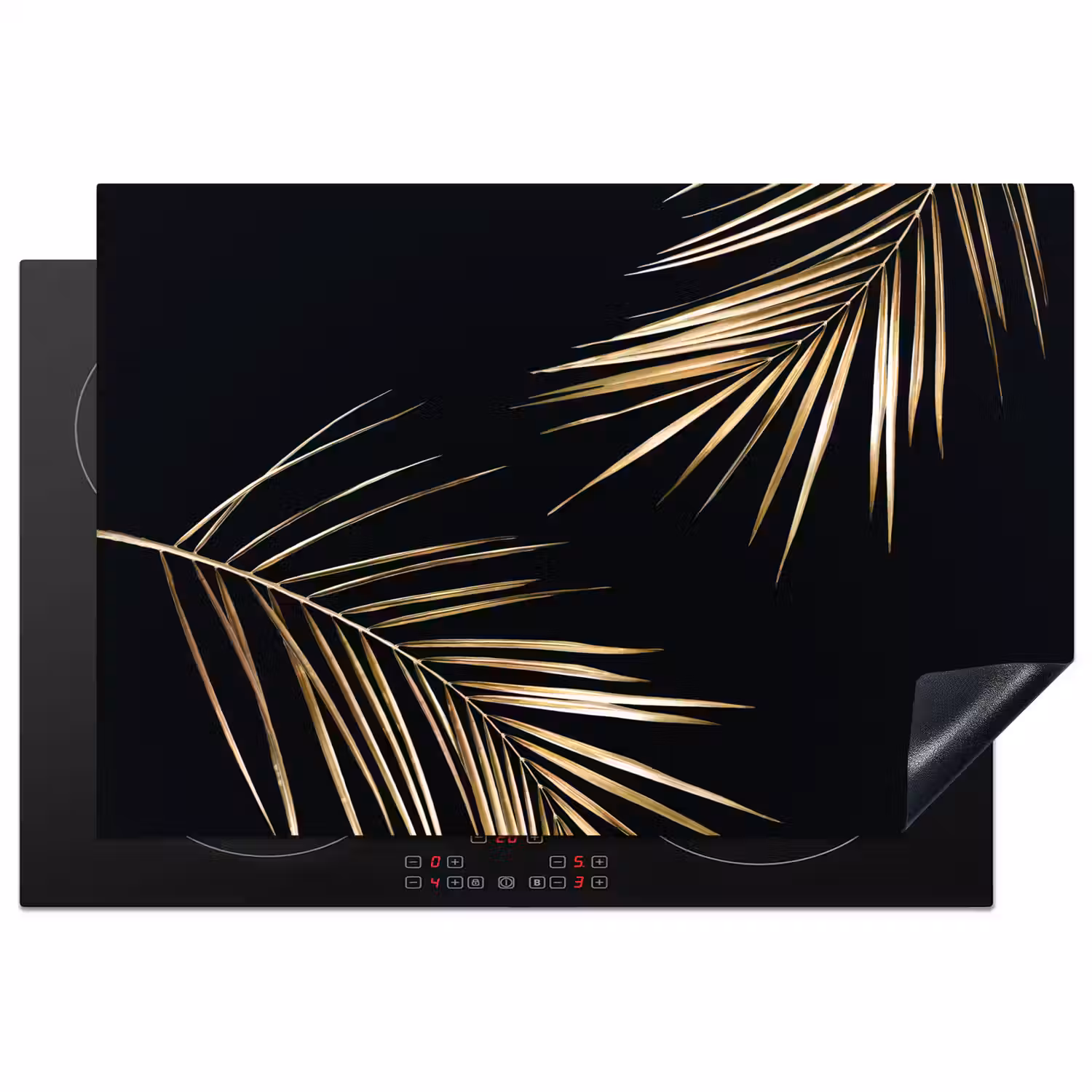 Bladeren - Planten - Goud - Zwart - Luxe Inductie beschermer vinyl 3mm klein -3d